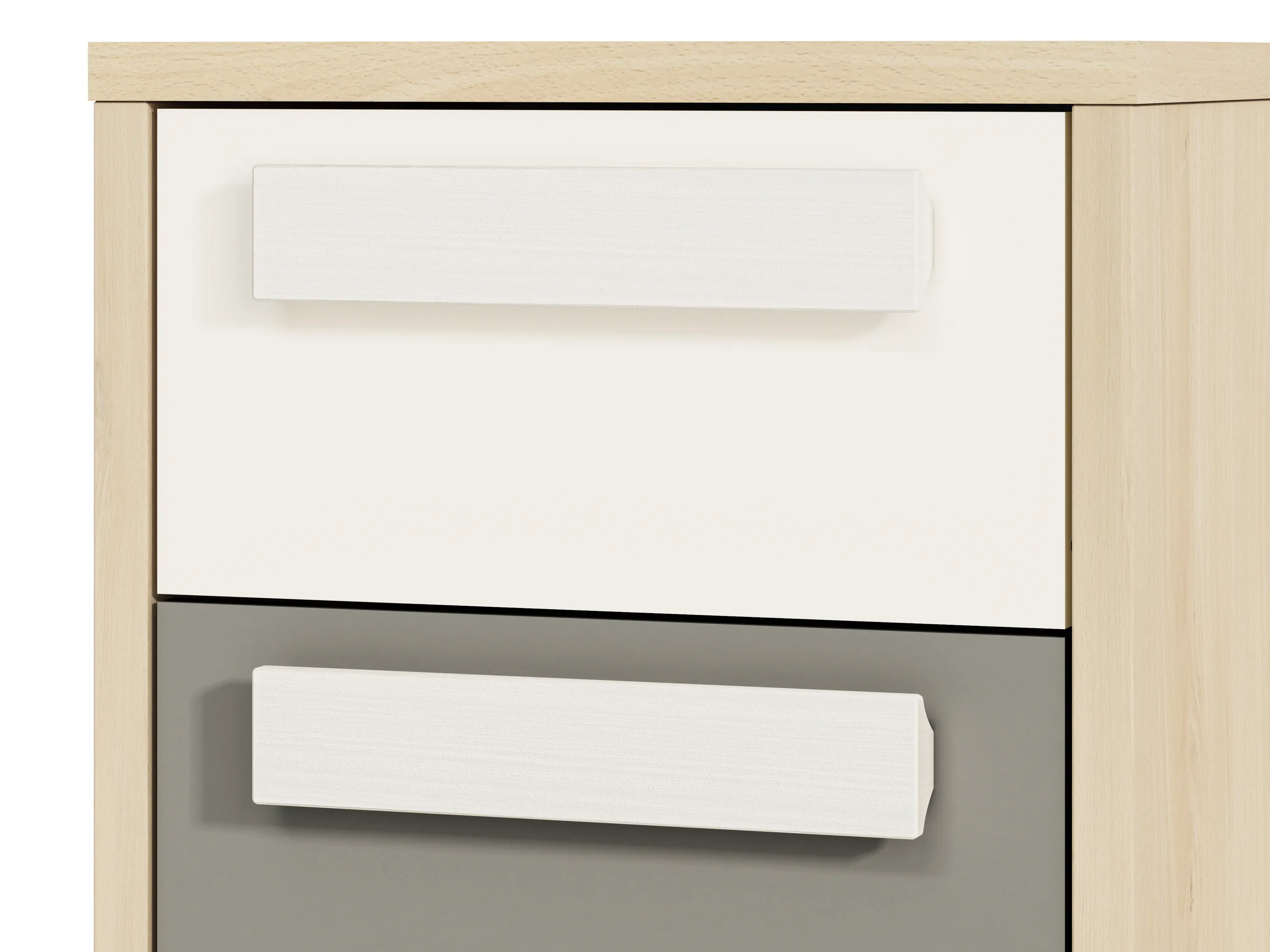 Szafka nocna z 2 szufladami DROP 13 młodzieżowa buk fjord, biały, szary - 1DROP1301-001