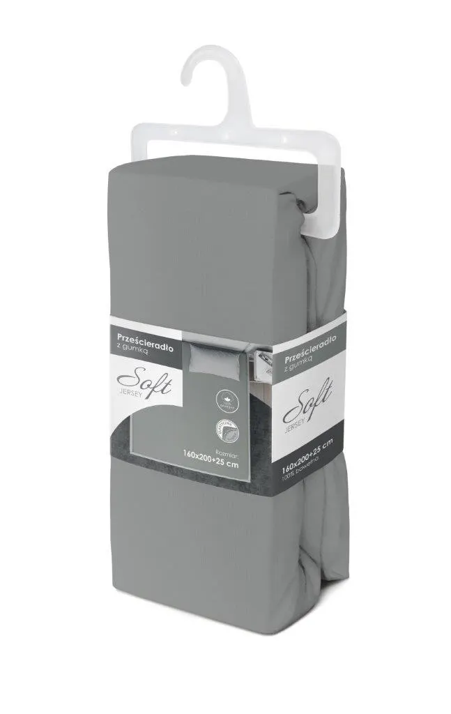 Prześcieradło z gumką SOFT 160X200+25 jersey bawełna szary - FARO_28550