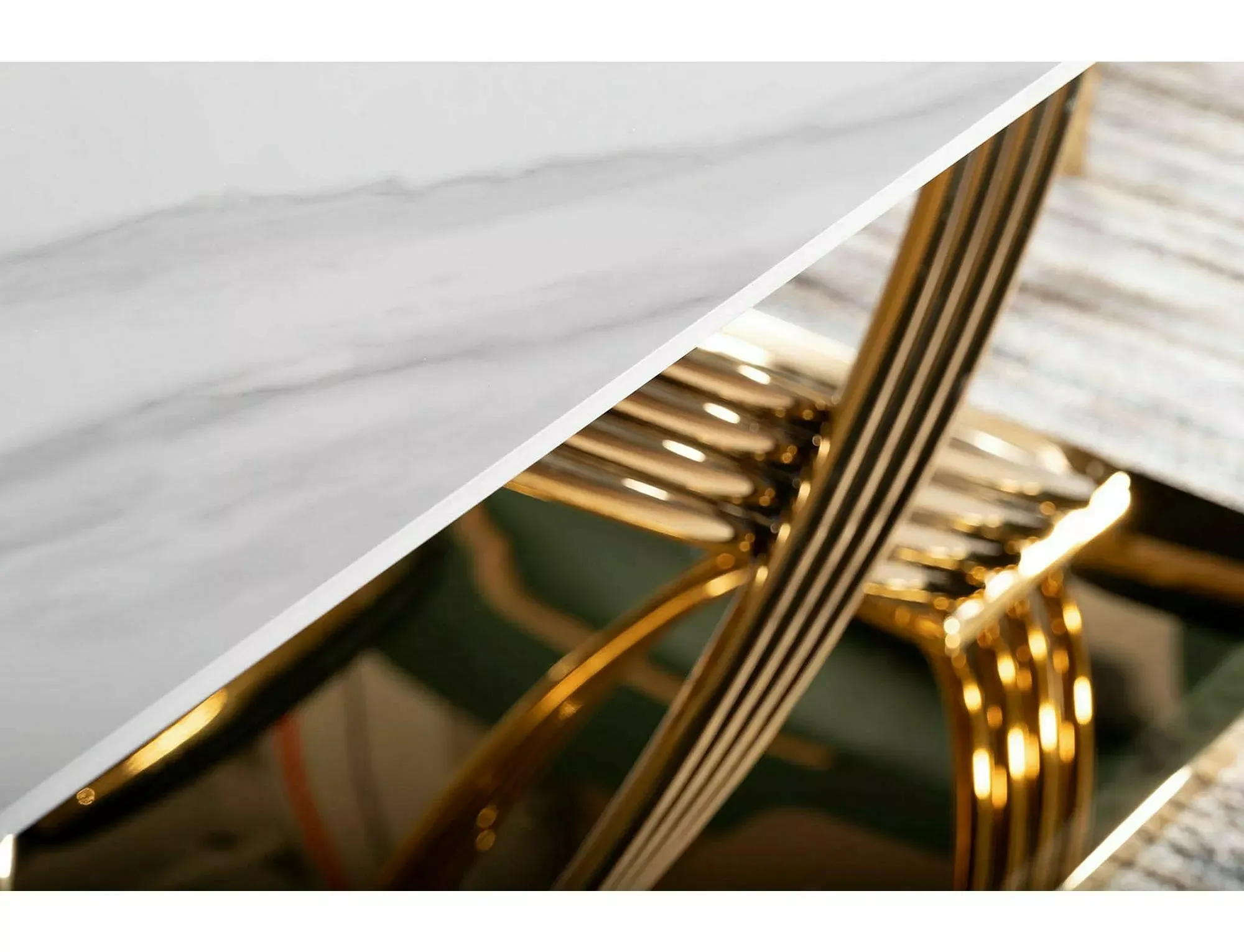 Stół nierozkładany HERMES 90x160 efekt marmuru biały połysk stelaż złoty - HERMESBZL160