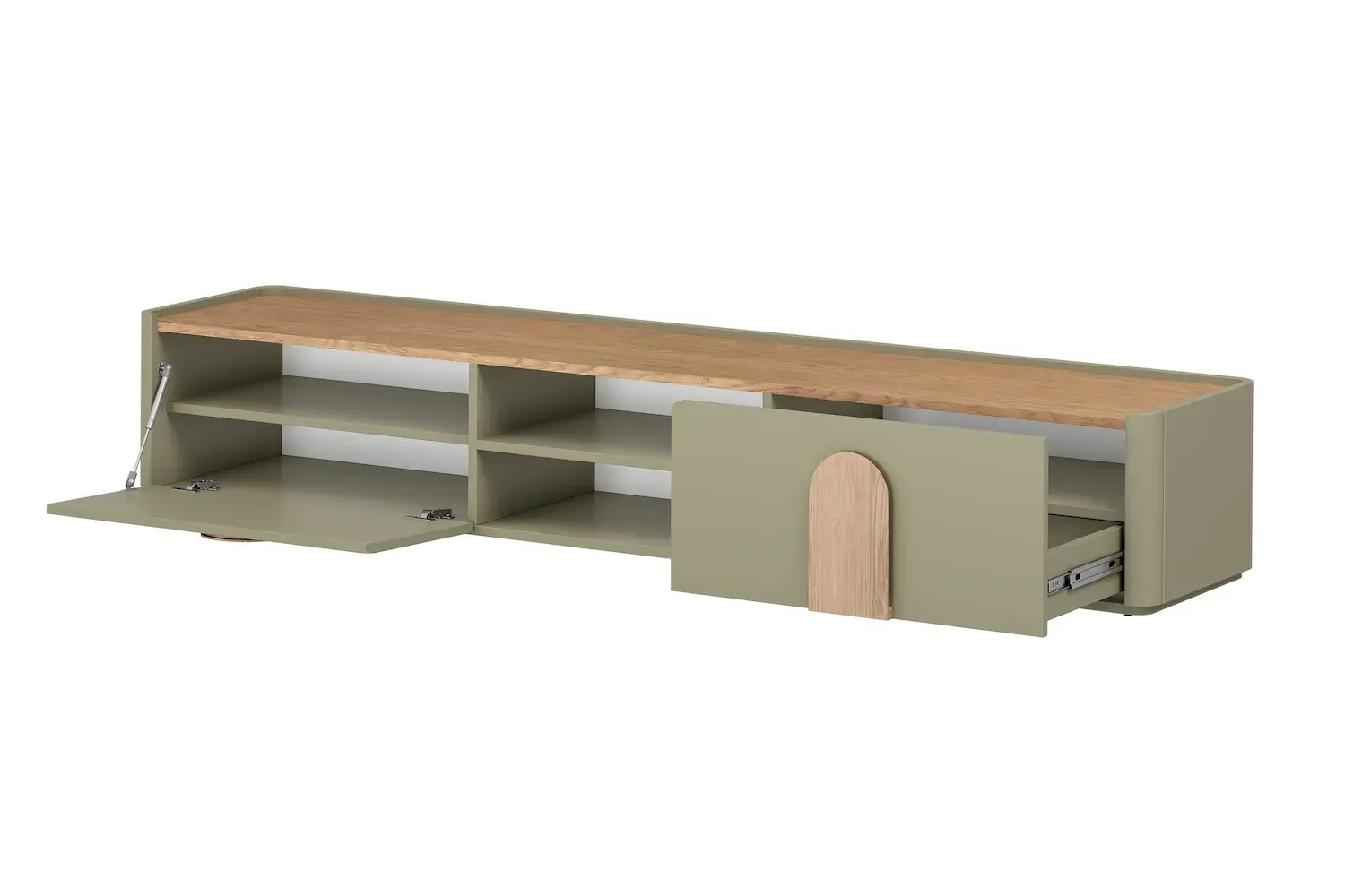 Szafka RTV z klapą i szufladą AMILIO 220 - eukaliptus dąb baltic dune uchwyty dąb naturalny - B_167072