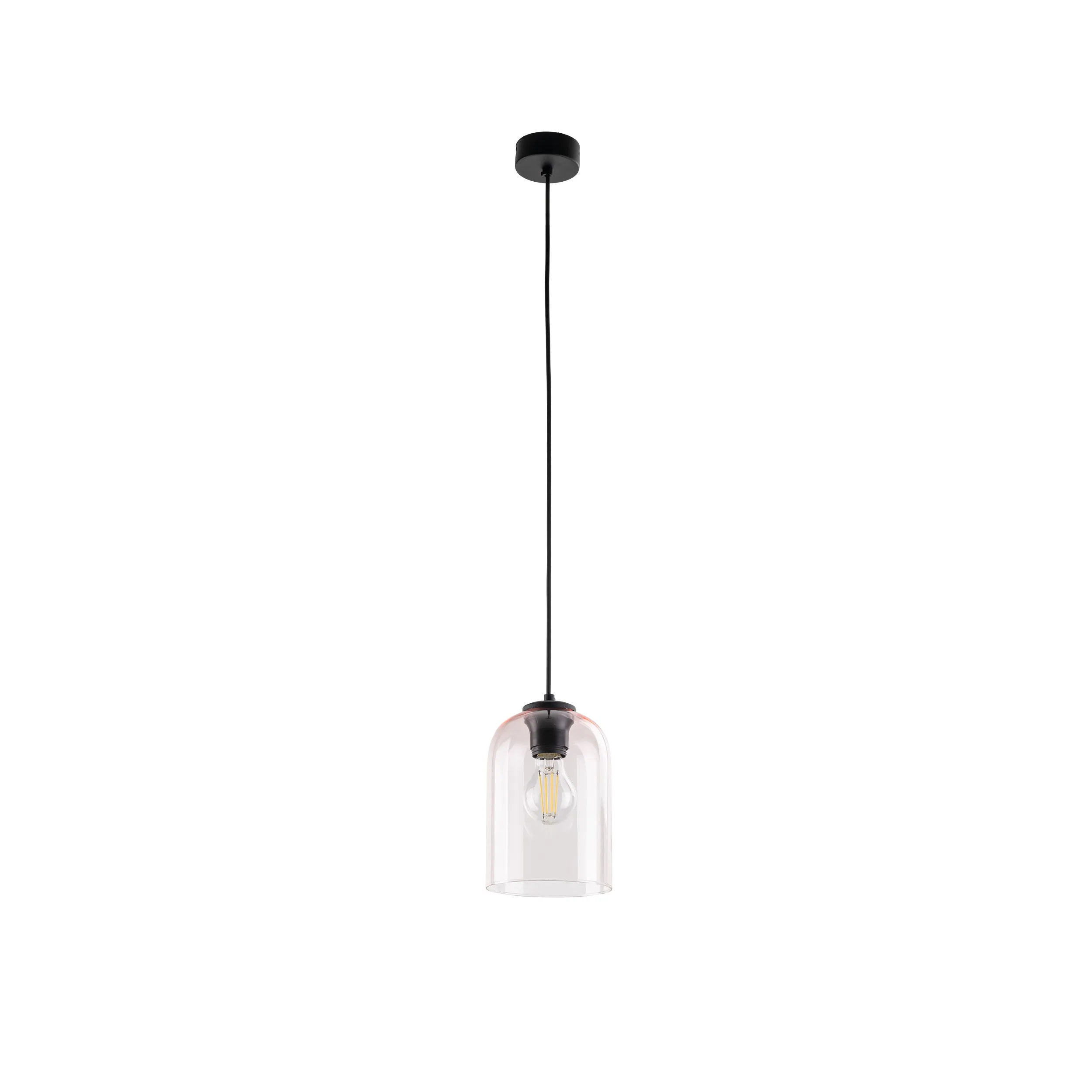 Lampa wisząca MOLLY czarna z różowym transparentnym szklanym kloszem 160x14cm