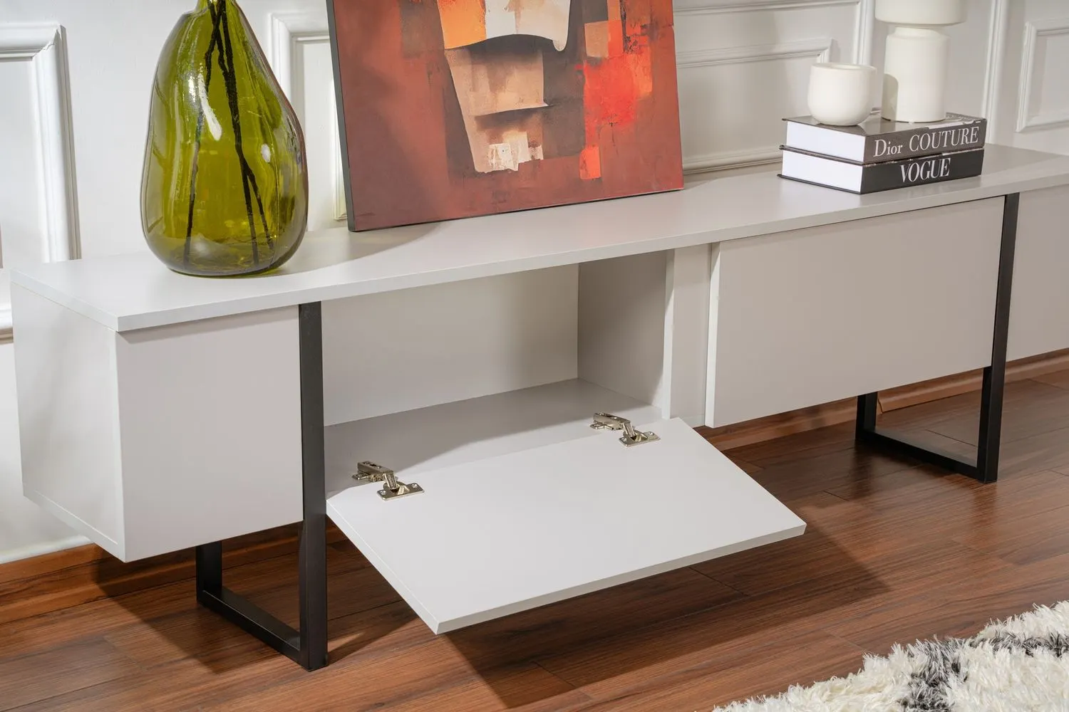 Szafka RTV 2-drzwiowa SERENITY 180 cm szara czarny stelaż - ASI_241NRD1310