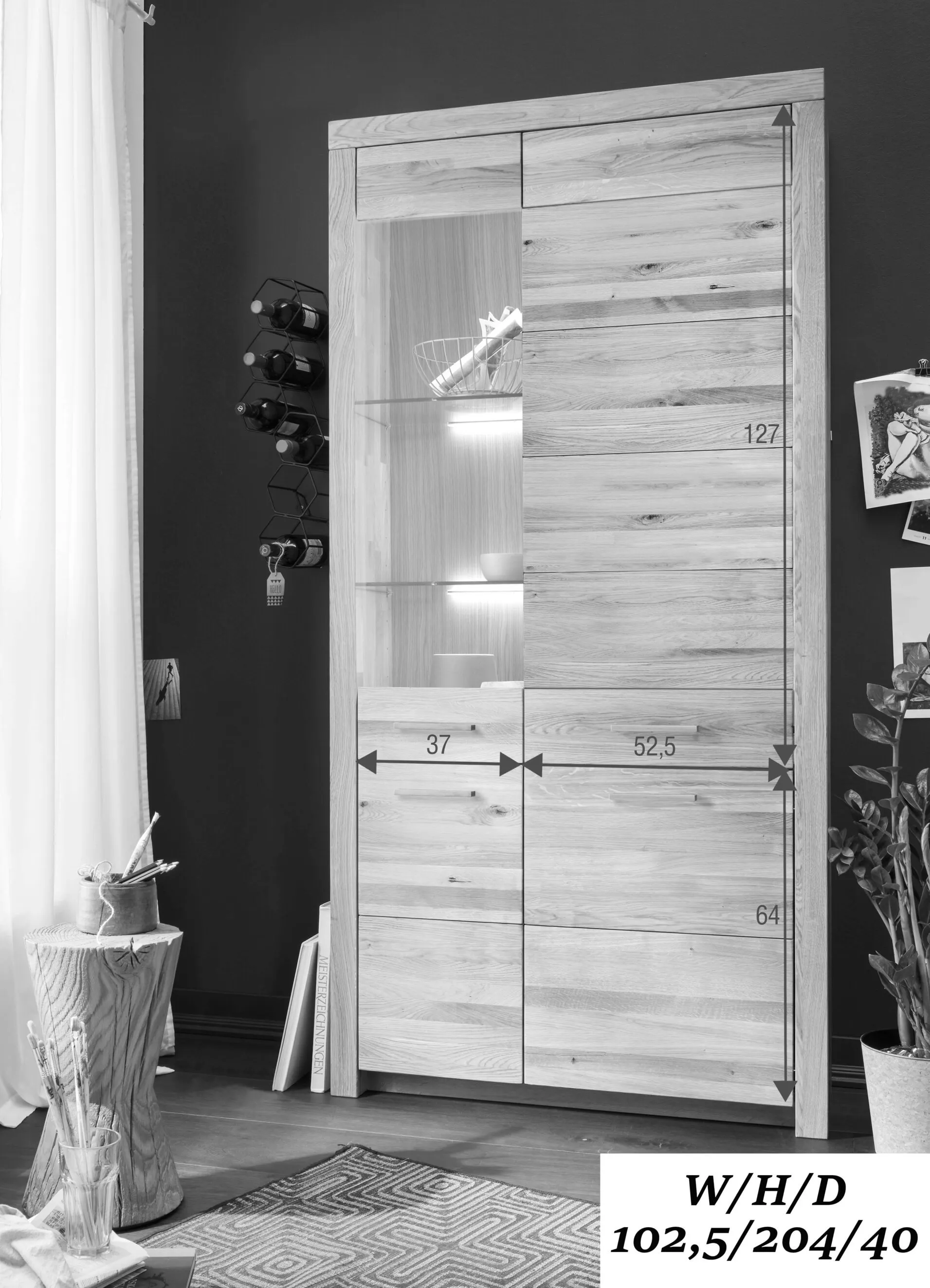 Witryna dębowa szklana DOVE 102x204 II-Przwa - GK_1031690301