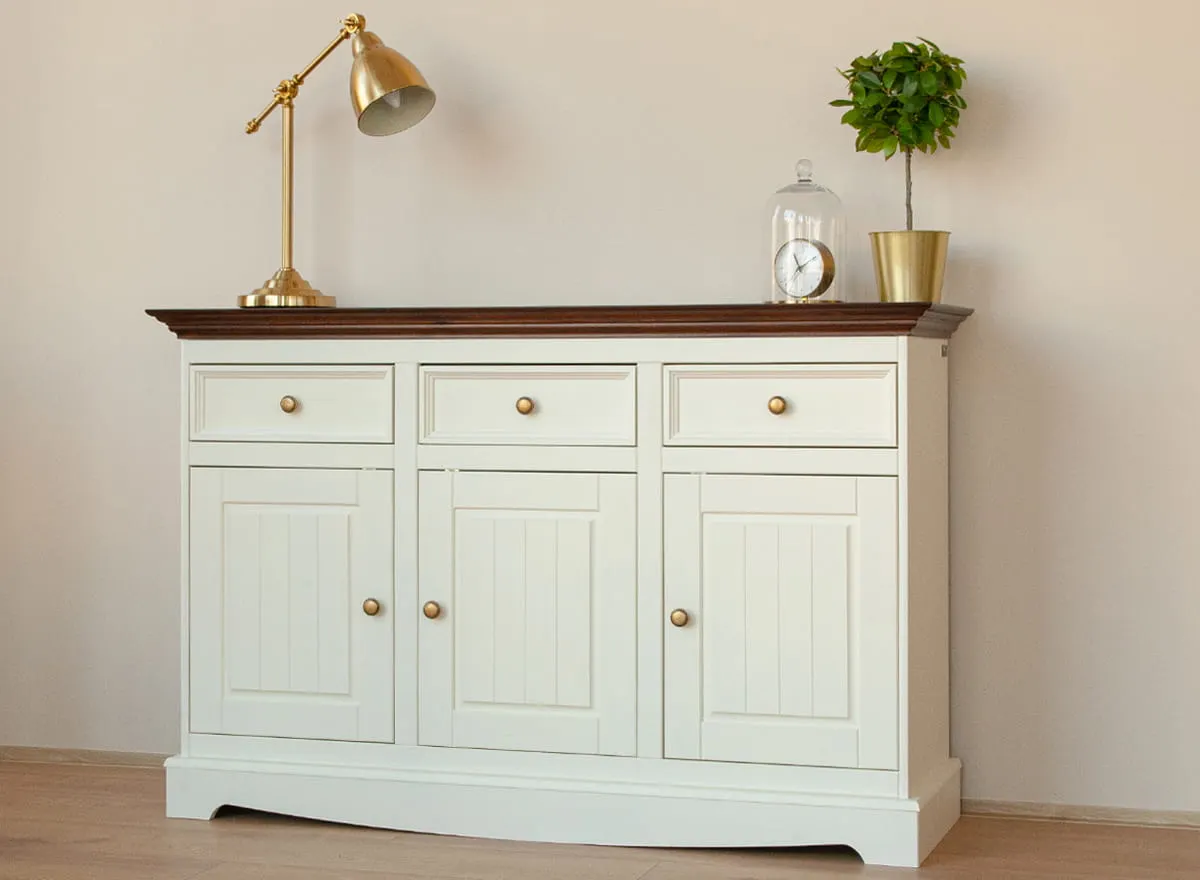 Komoda 3-drzwiowa z 3 szufladami BELLUNO ELEGANTE biała, orzechowy - PL002B/O