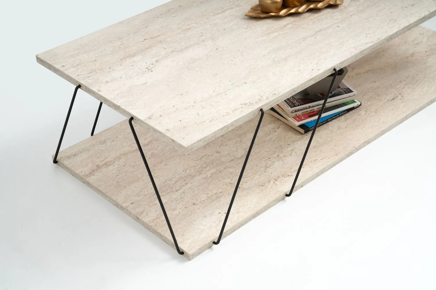 Ława-stolik kawowy LABRANDA 120x50 z efektem kamienia czarny stelaż - ASI_854KLN4759
