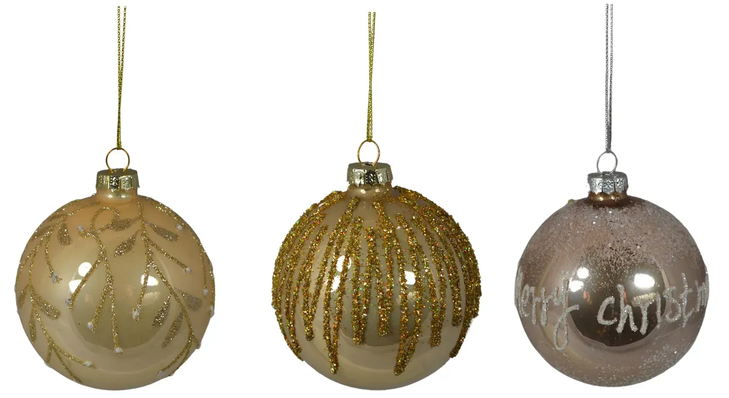 Bombki szklane 12 sztuk biało-złote brokat