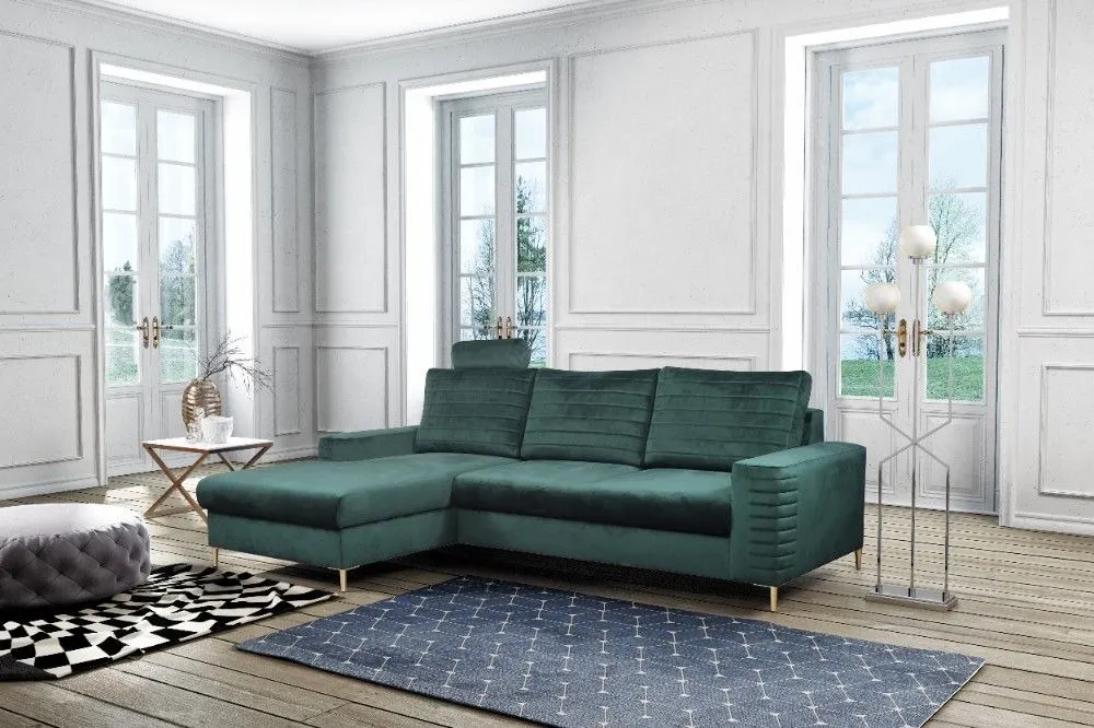 Narożnik rozkładany z pojemnikiem COLLIN VELLUTO 253 cm lewy ciemnozielony - COLILIN_NAR_VELLUTO27_L