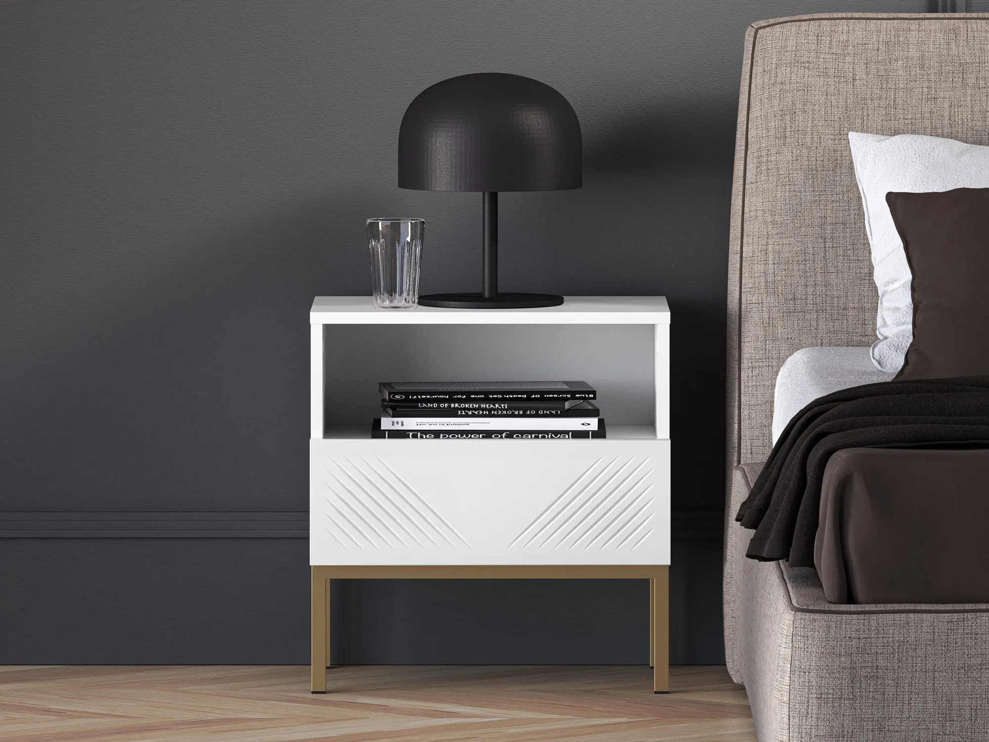 Szafka nocna z szufladą Clearing 05 biały alpejski, podstawa-złoty - 1CLEA05-001-03