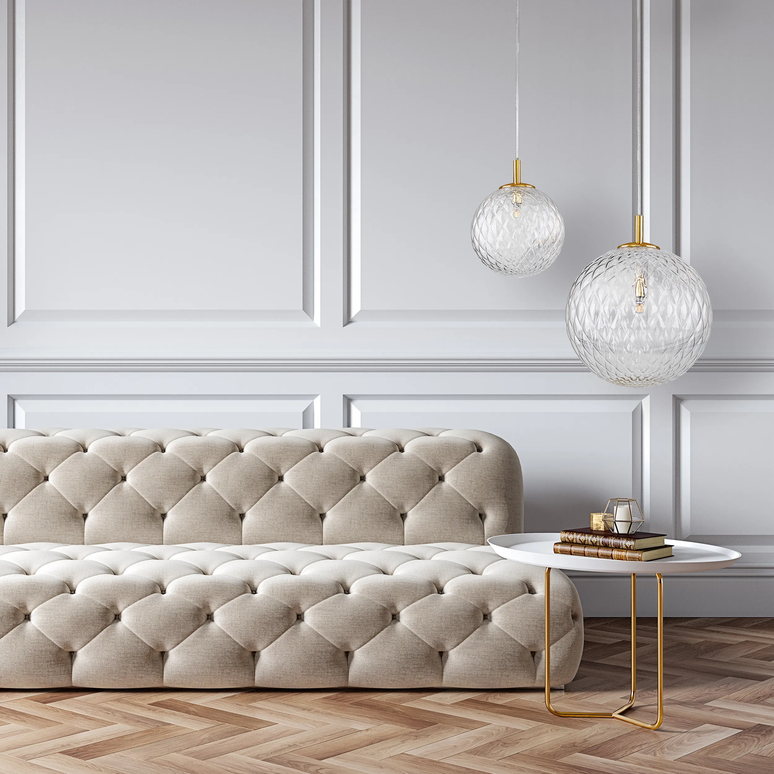 Lampa wisząca CADIX złota transparentny okrągły klosz z kryształu 220x30cm - TK_4610