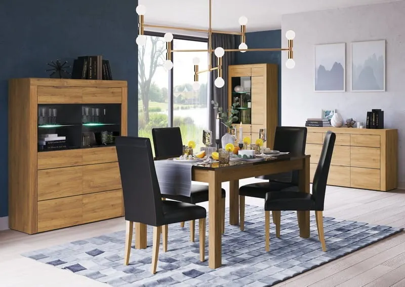 Witryna KAMA 15 2-drzwiowa dąb camargue czarna 148x119x40cm - TH-100-1011