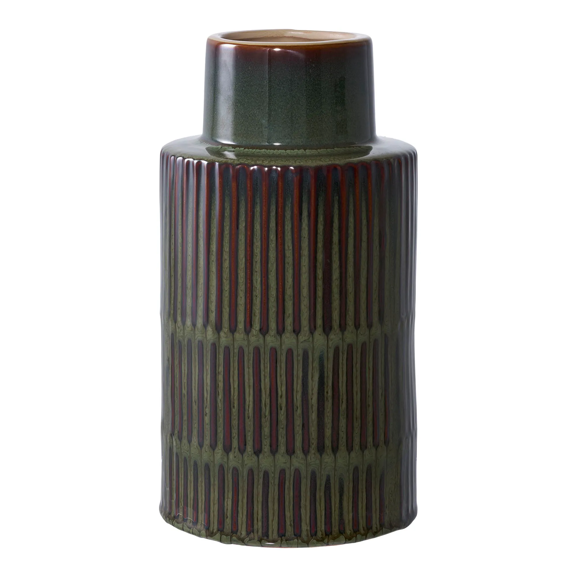 Wazon ceramiczny VASE fi16x30 cm zielony brązowy
