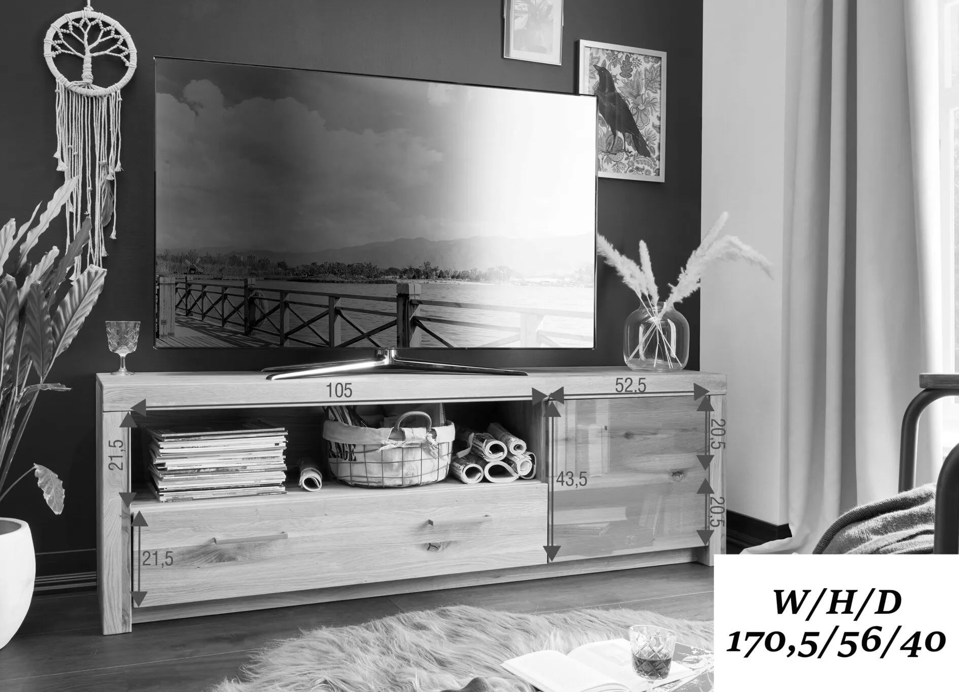 Szafka rtv z szafką i szufladą dębowa DOVE 170x56 - GK_1031691101