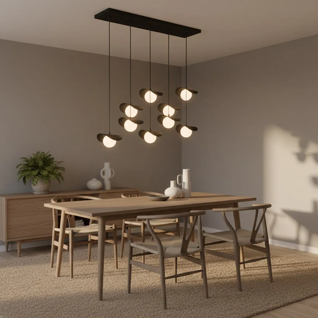 image kinkiety, lampa wisząca, hanging light, wooden, dining room