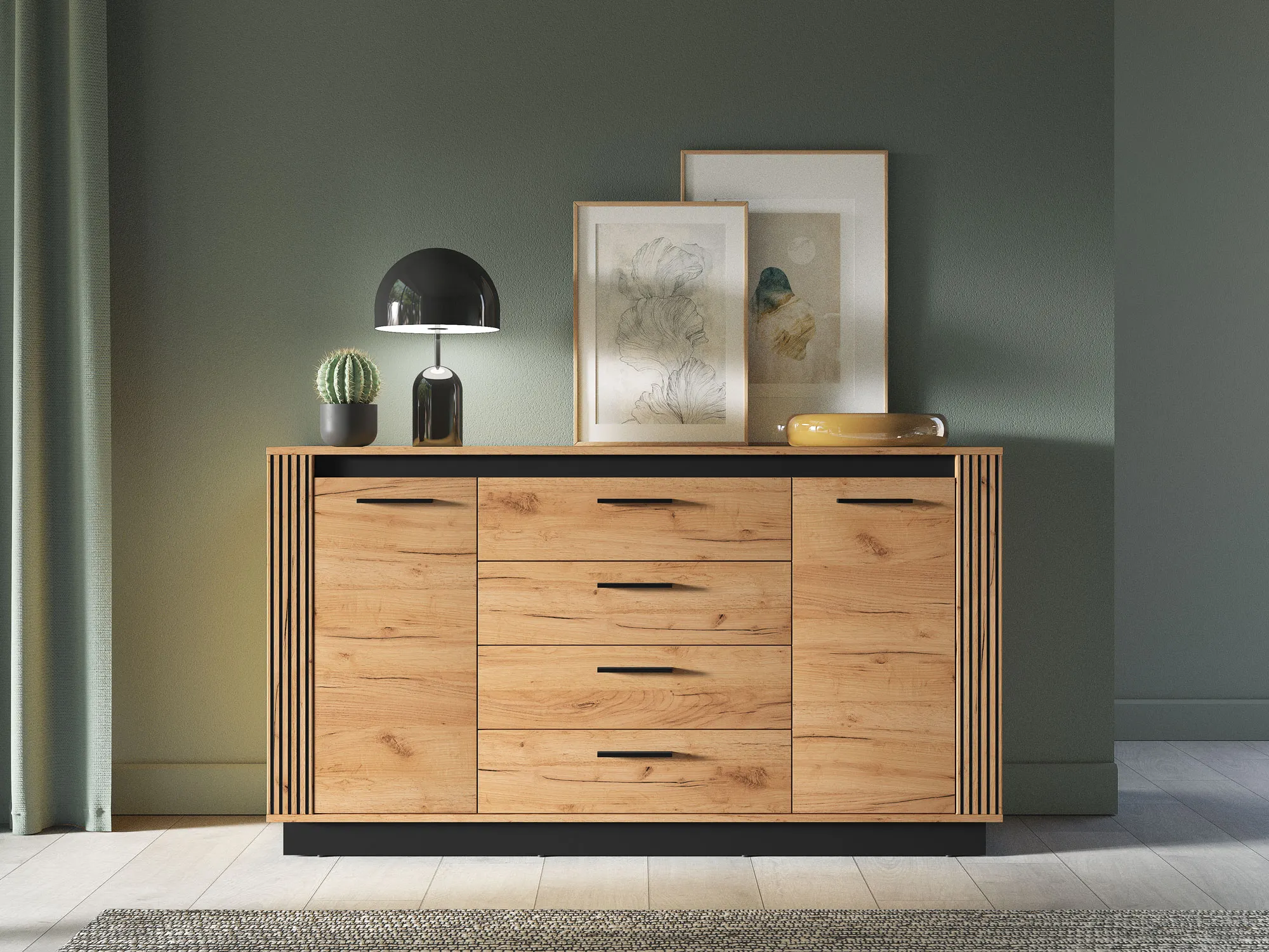 Komoda 2-drzwiowa z 4 szufladami URSO 06 craft złoty, czarny - 1URSO06-001