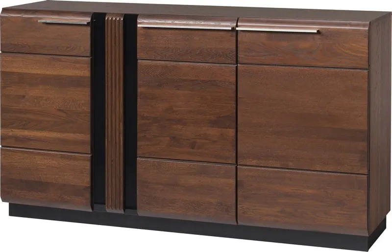 Komoda PORTI 45 3-drzwiowa drewniana dąb antyczny czarna 160x90x42cm — zdjęcie 2