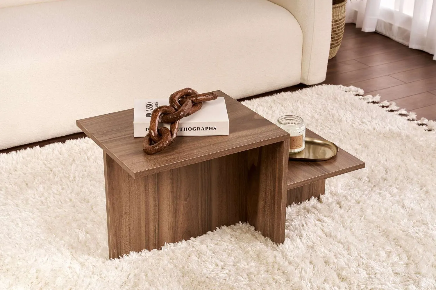 Stolik kawowy z boczną półką HARMONY 40x80 kolor orzech - ASI_241NRD1229