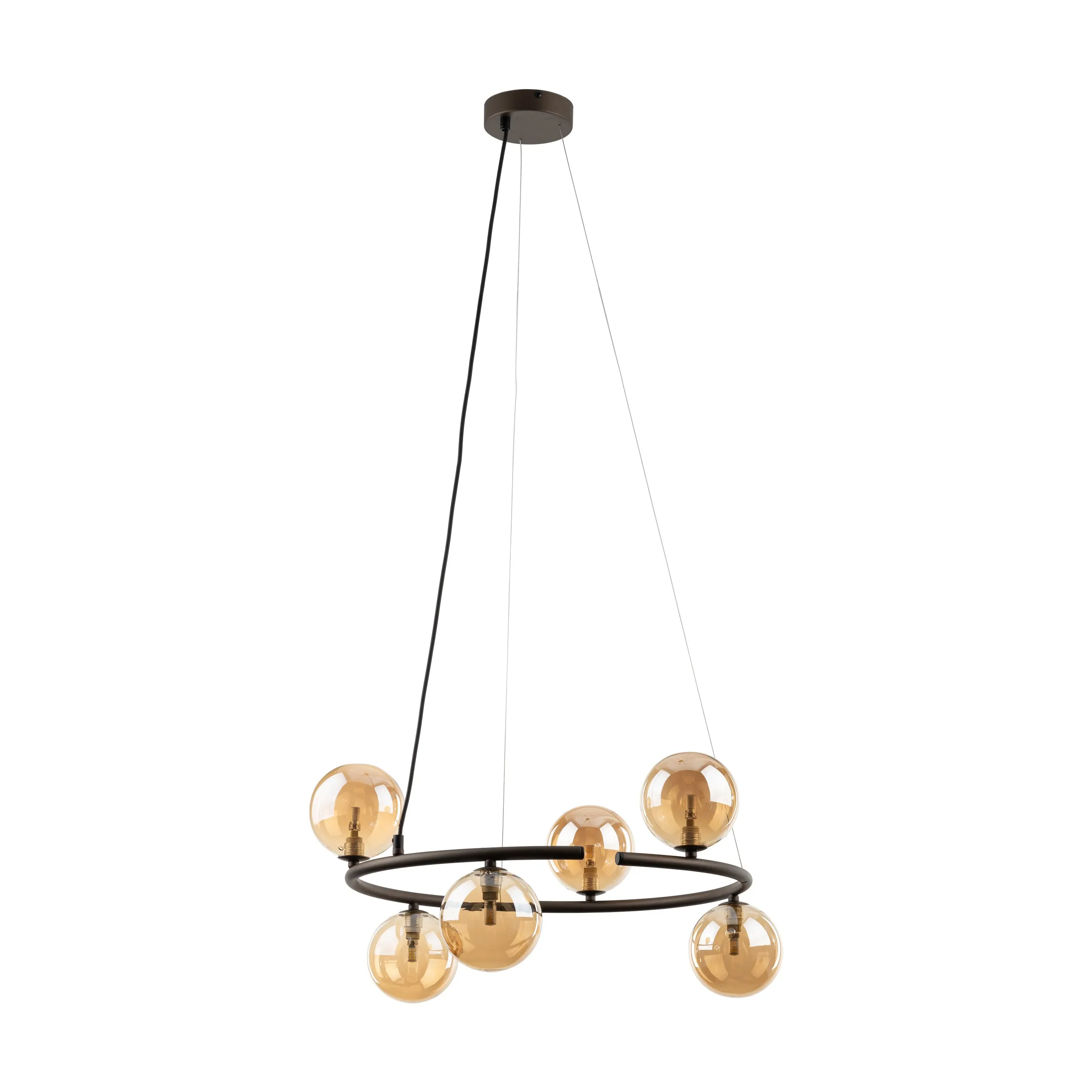 Lampa wisząca ANABELLE brązowa z brązowymi okrągłymi szklanymi kloszami 140x62cm