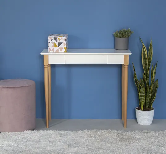 Biurko z szufladą MAMO 85x40 biały blat/drewniane nogi - RAGABAWDMA21