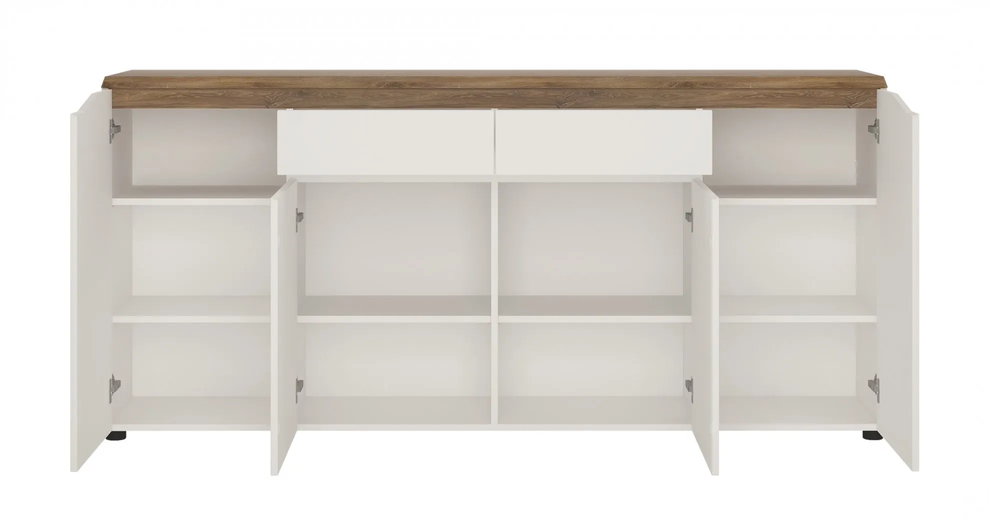 KOMODA 4-drzwiowa z 2 szufladami TOLEDO TOLK04 Biały połysk, Dąb StirlingK - 6001090000009