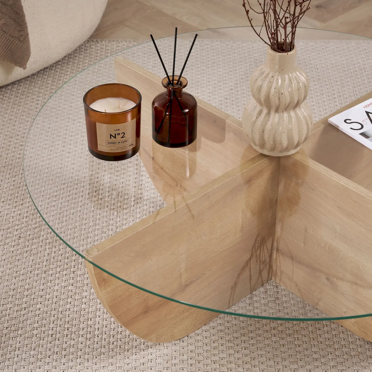 Stolik kawowy okrągły LIYA fi90 transparentny dąb sapphire - ASI_668NRD1126