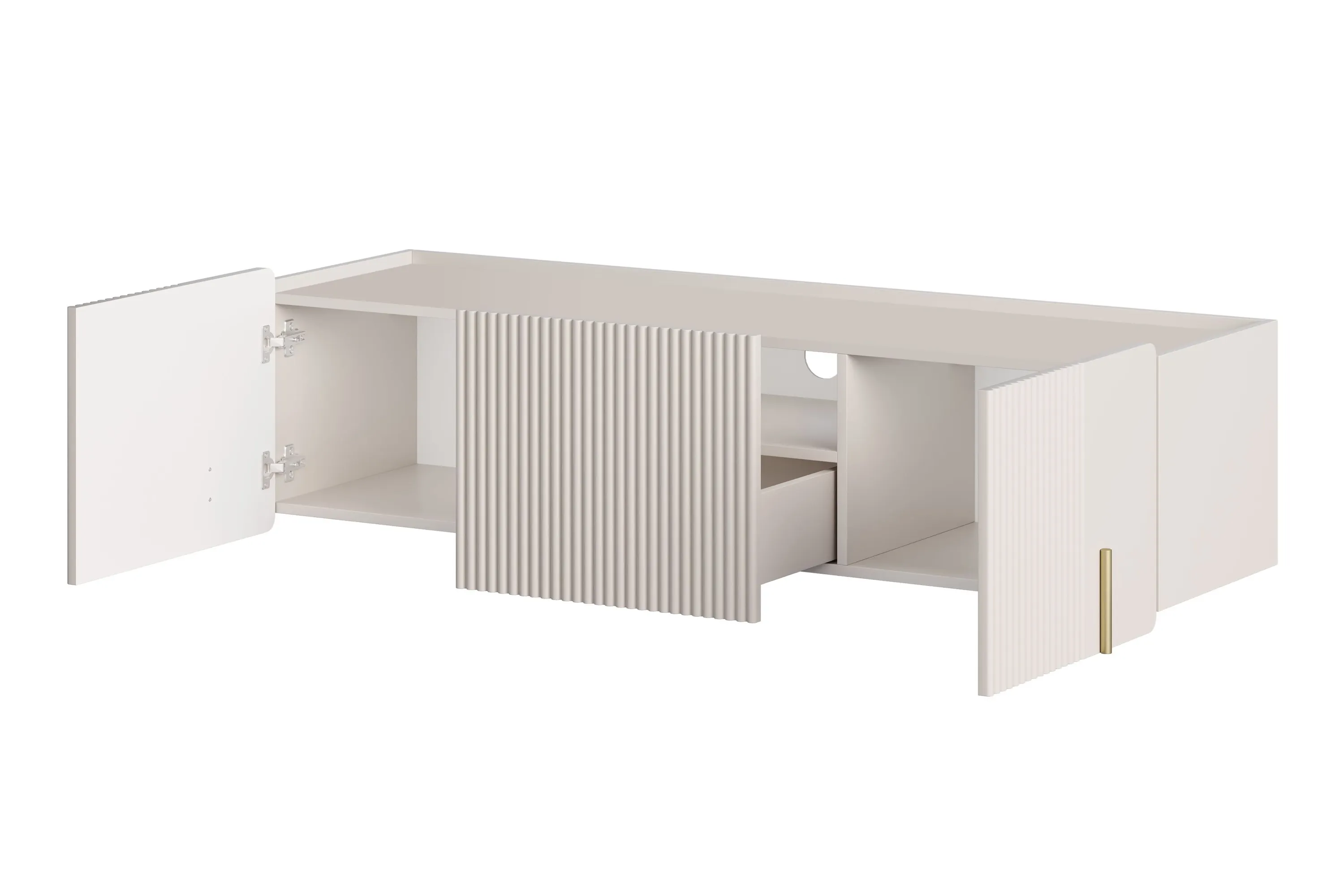 Szafka RTV wisząca MALMI 2-drzwiowa z 1 szufladą 150cm - kaszmirowy - złoty - B_167036