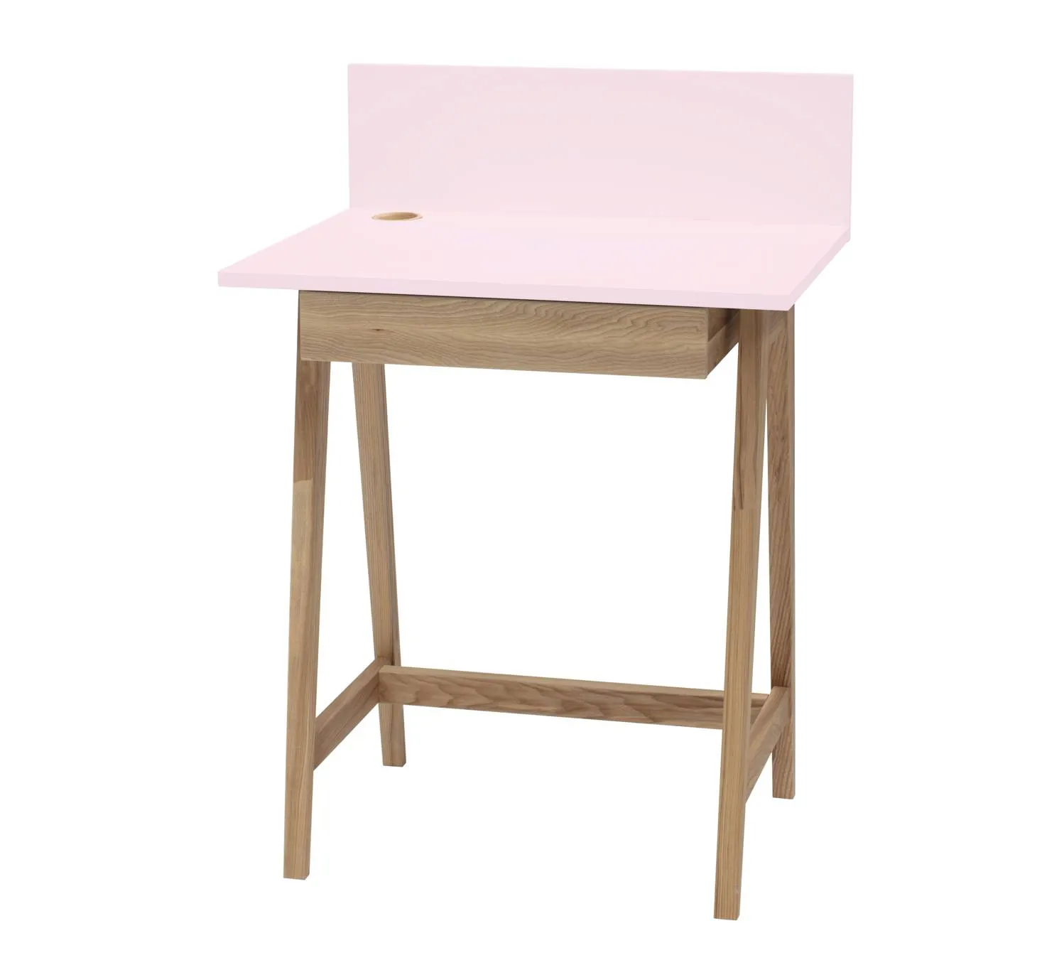 Biurko z szufladą i panelem LUKA 65x50 różowe/jesionowe nogi