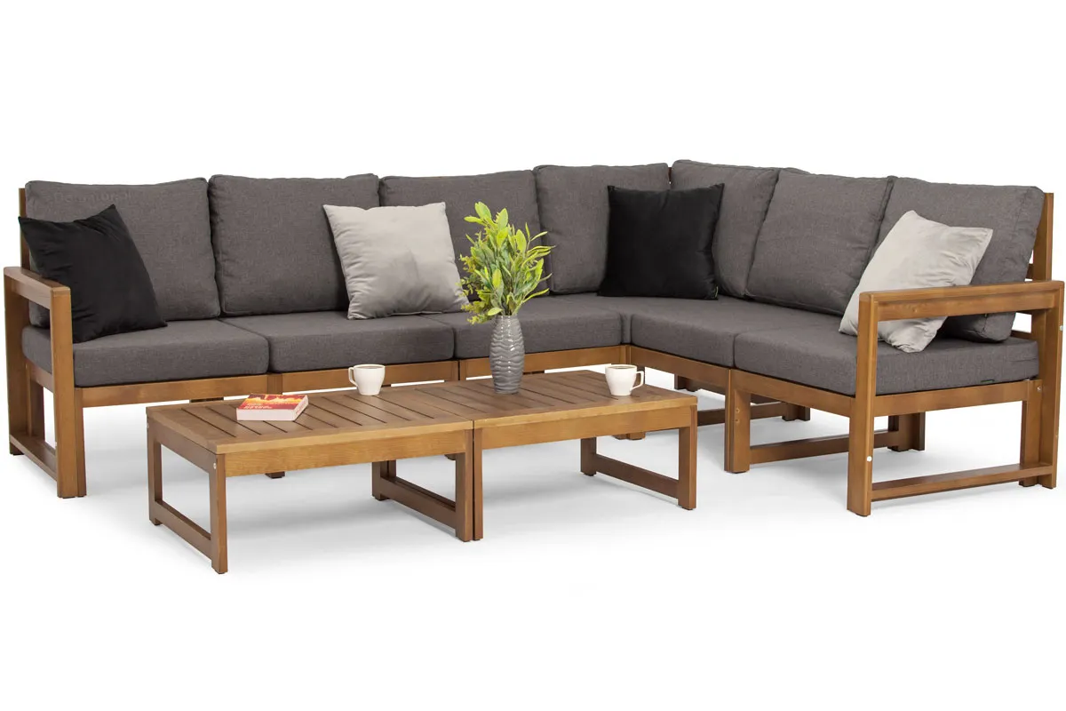 Narożnik ogrodowy XXL MALTA 6-osobowy+2 stoliki - jasny brąz, grafit - FE5906948116955