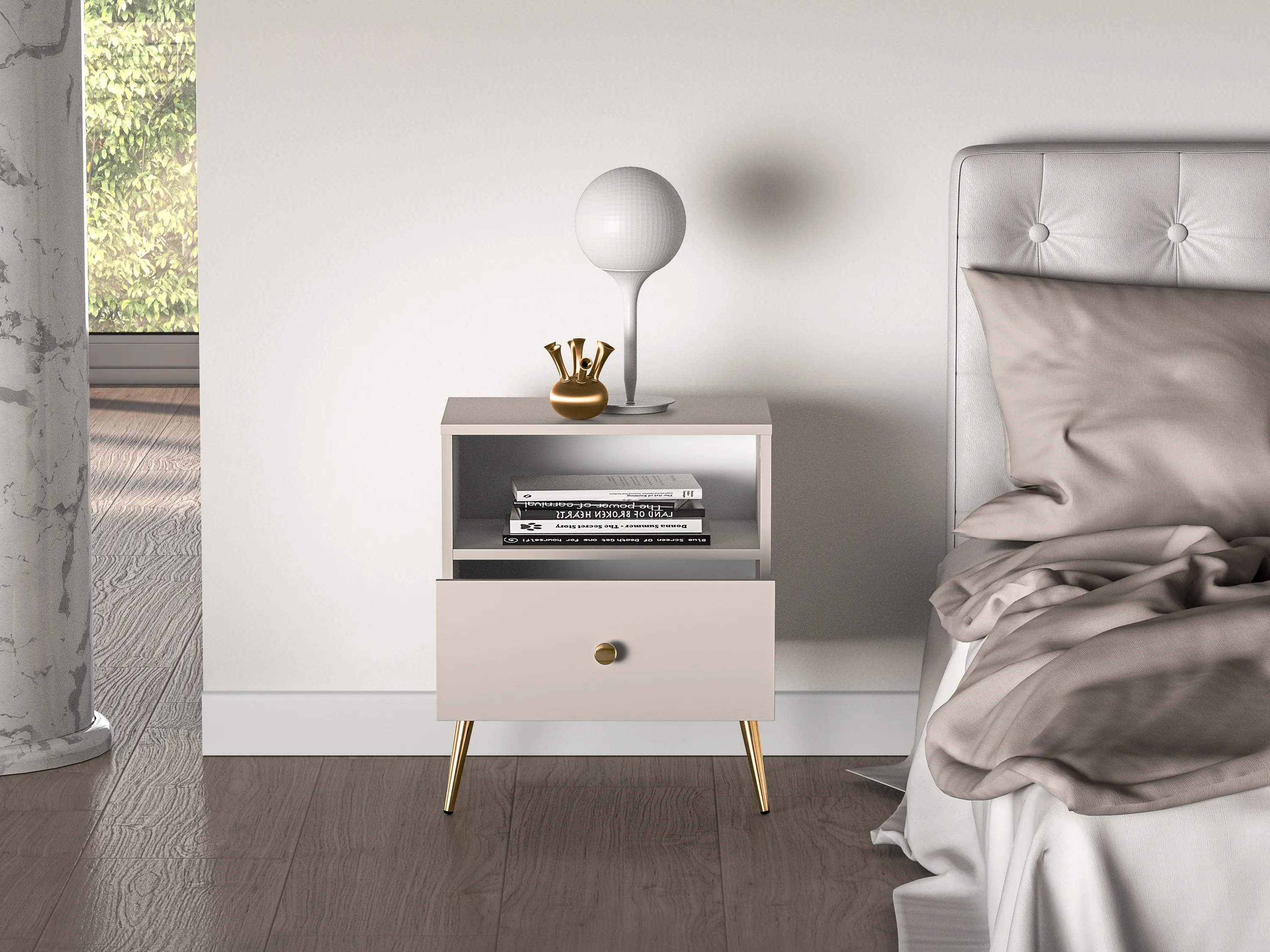 Szafka nocna z szufladą SELGIN 06 kaszmirowy, złoty - 1SELG06-001