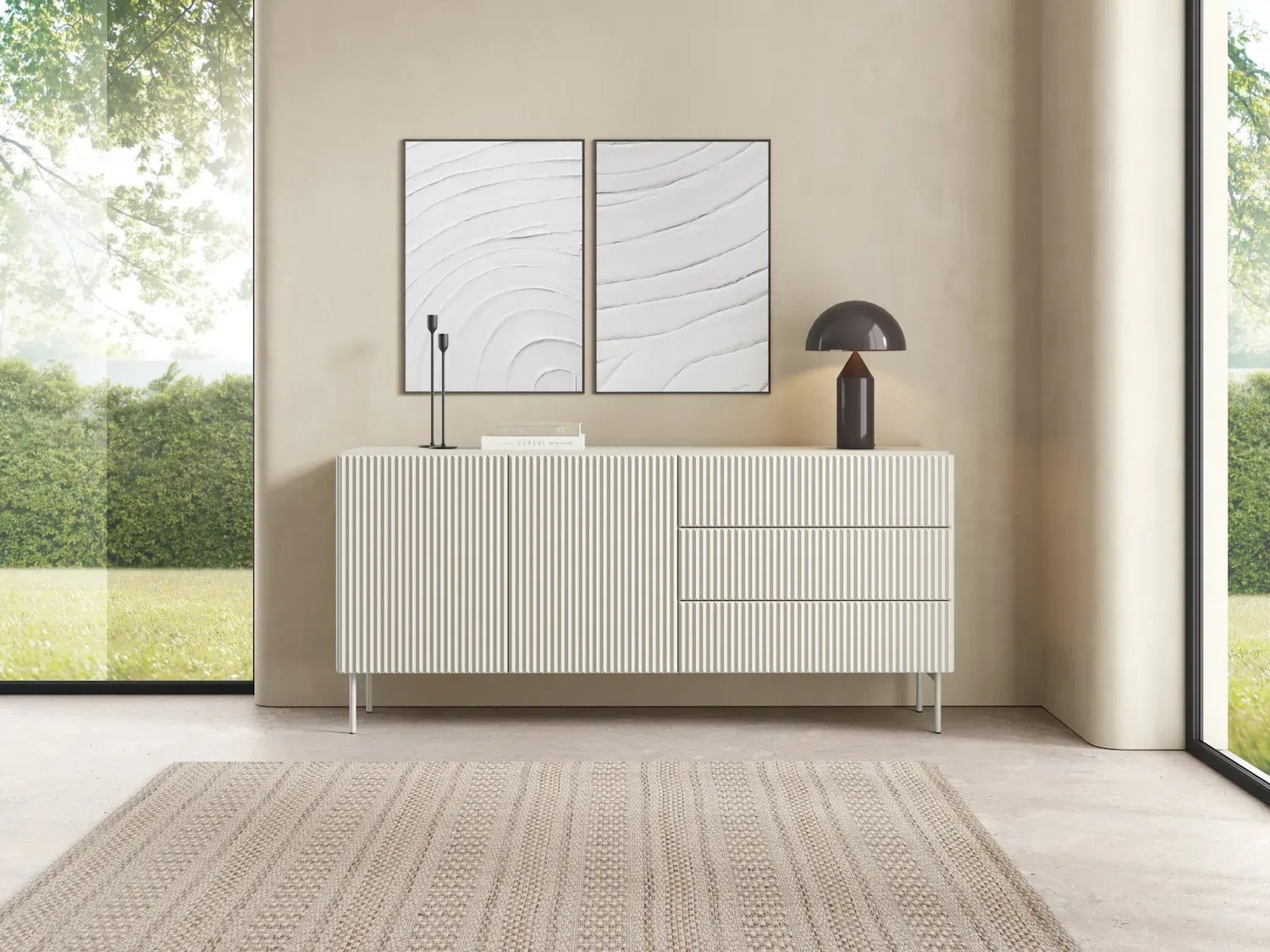 Komoda 2-drzwiowa z 3 szufladami MUTI 177 cm ryflowany front kaszmir - LA_MUTI_KOMODA_177_2D3S