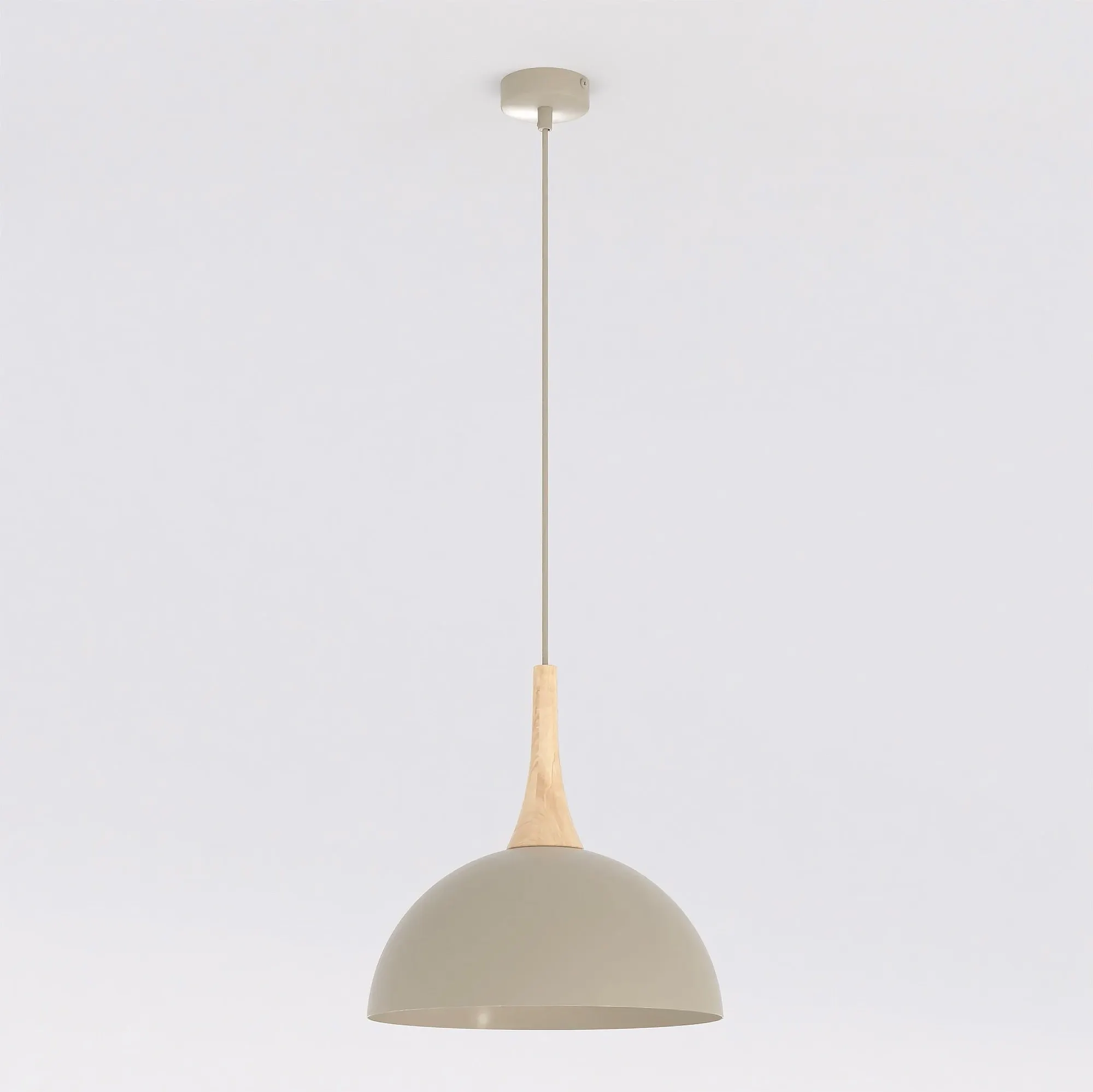image wisząca lampa, lampa sufitowa, metalowa oprawa, drewno naturalne, kolor szary
