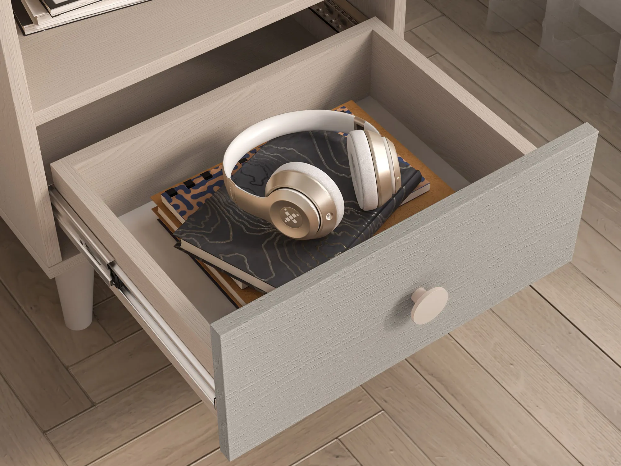 Szafka nocna z szufladą MEVEL 10 Piasek pustyni, szary pallad - 1MEVE10-002