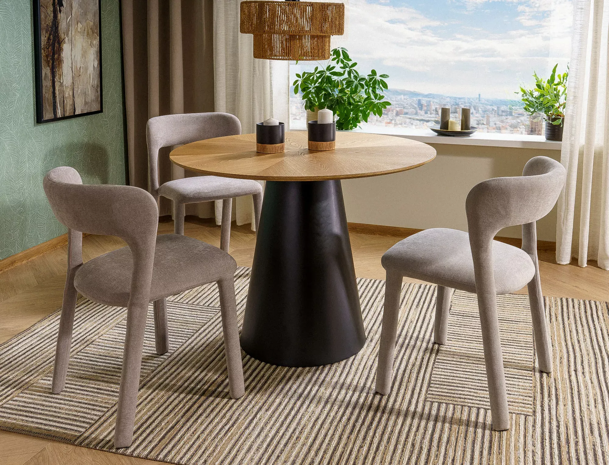 Stół okrągły ANGEL 100 cm efekt dęby stelaż czarny - ANGELDCFI100