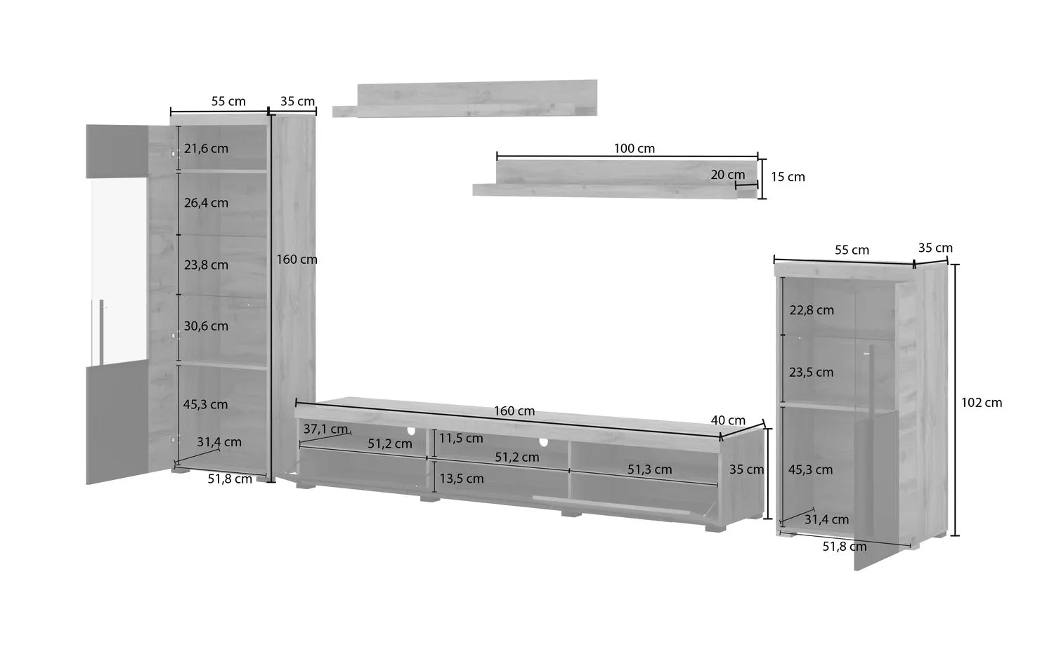 Meblościanka ROGER 11 dąb wotan/czarny - 22N2ZH11