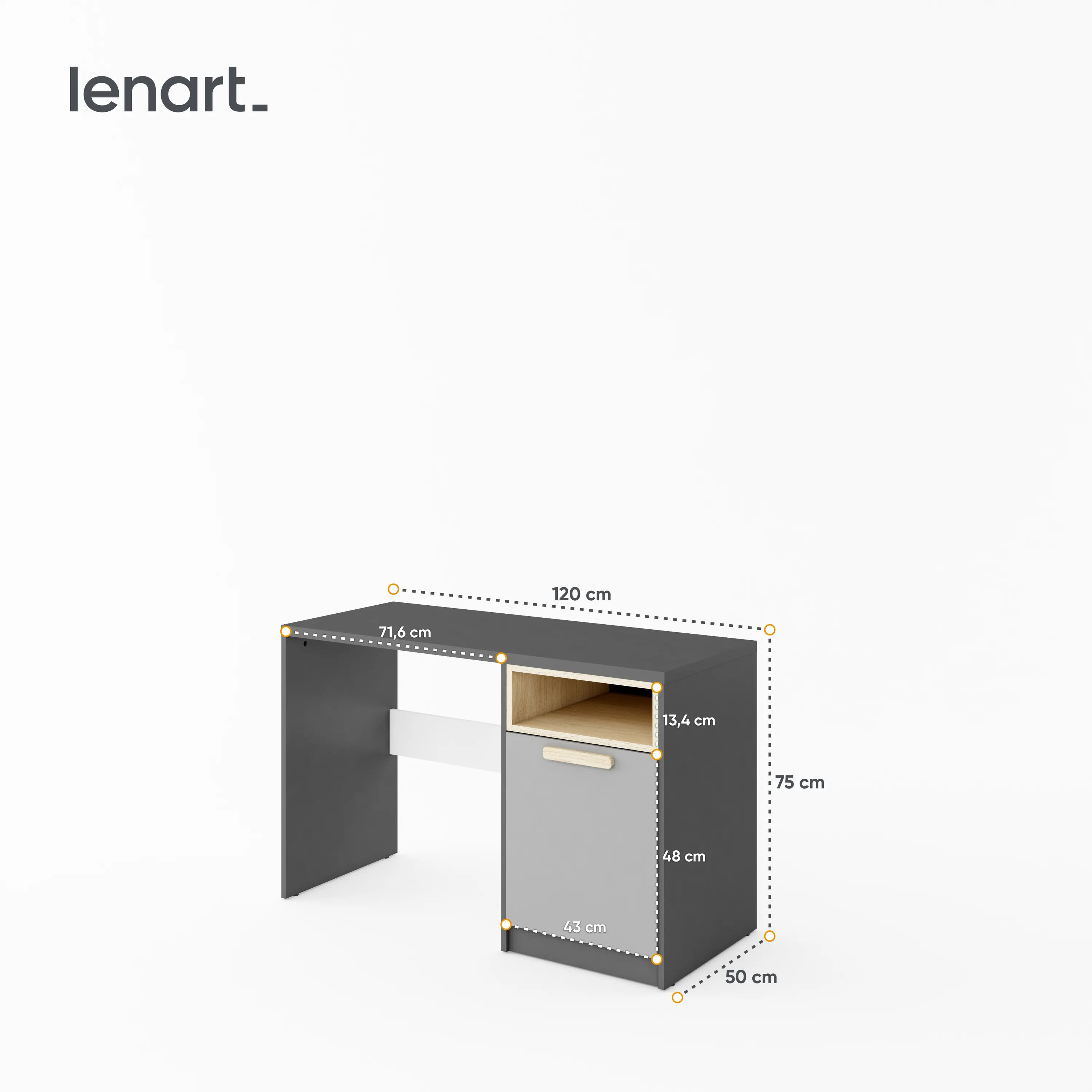 Biurko Pok PO-09 120cm grafit/buk ibsen/szary jasny - PO9GBS