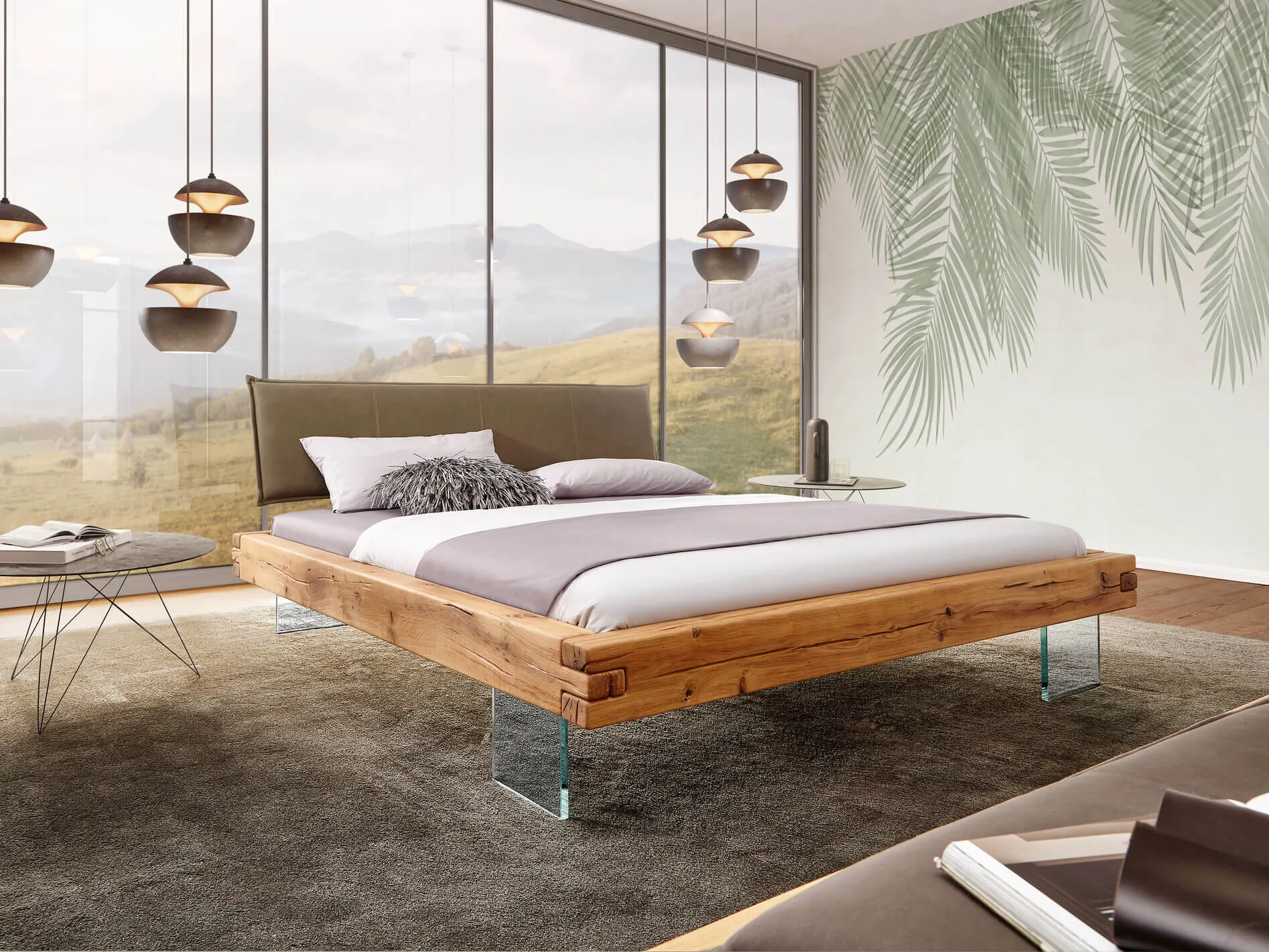 Łóżko dębowe tapicerowane WONDER 140x200 lewitujące - GK_105575111