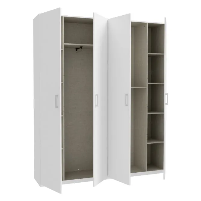 Szafa 4-drzwiowa HOME NOOK 3 drążki i półki 180cm biała - HMNS941-120