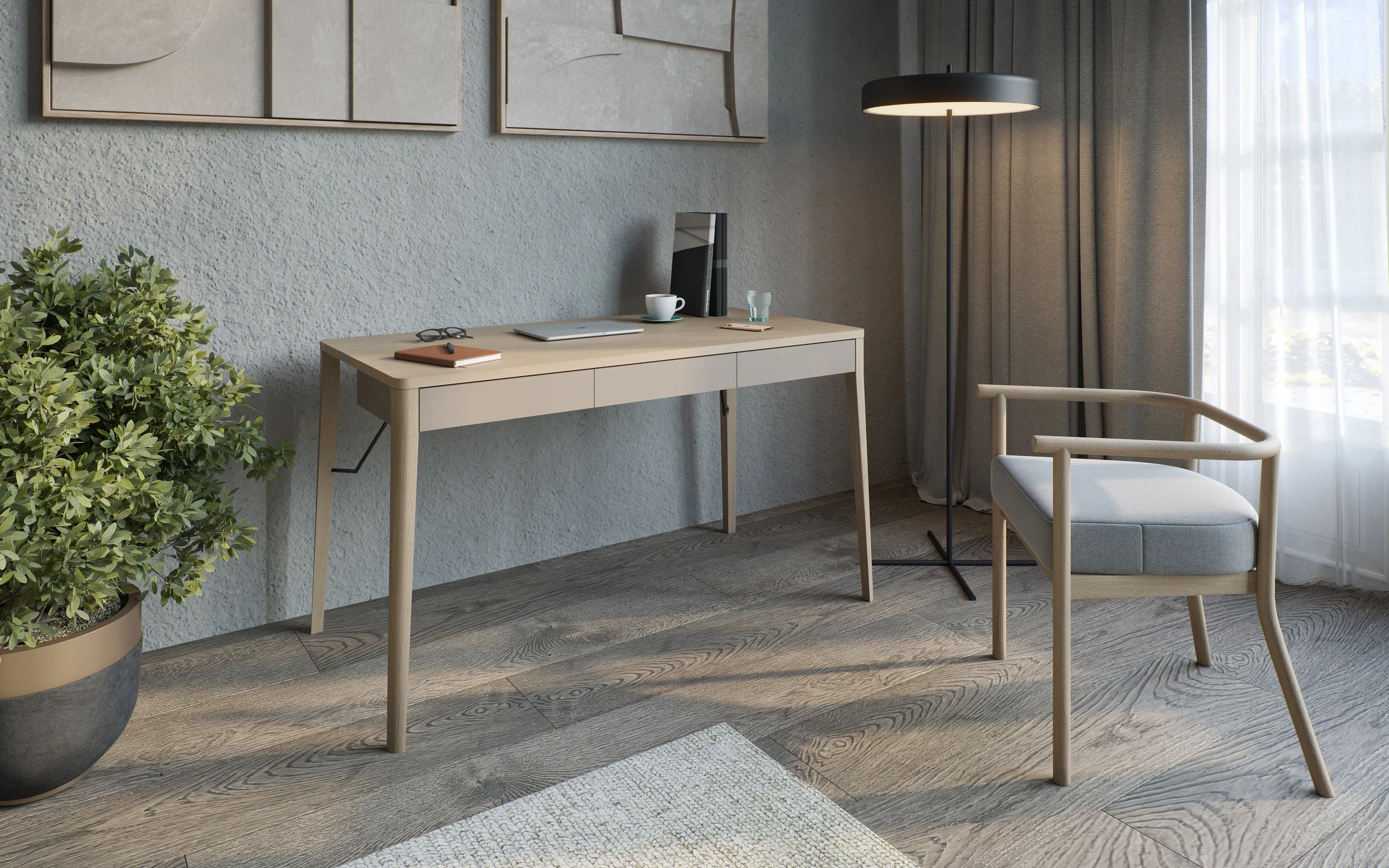 Biurko z 3 szufladami MATCH MK-01 dąb jasny/beżowy - MK1DB