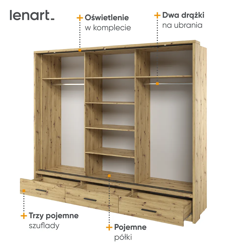 Szafa 3-drzwiowa LED ARTI AR-01P dąb artisan - AR1DAP