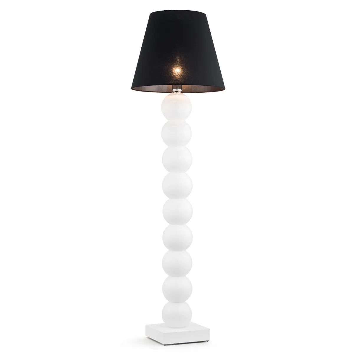 Lampa podłogowa FUDŻI biała szklana z czarnym abażurem 174cm Lampa podłogowa FUDŻI biała szklana z czarnym abażurem 174cm
