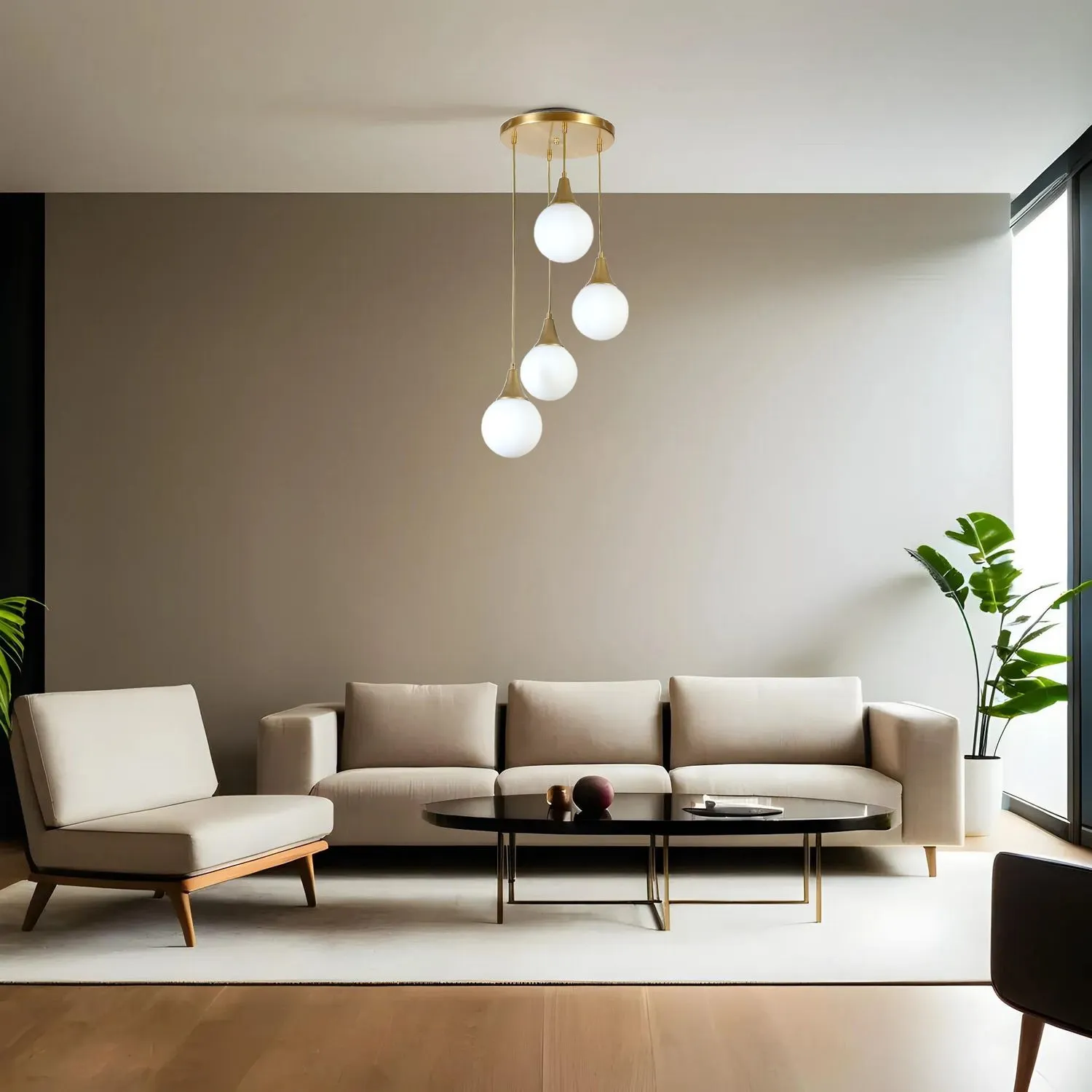 Żyrandol kulisty z tacą AFRA 4-punktowy biały złoty - ASI_846STL5170