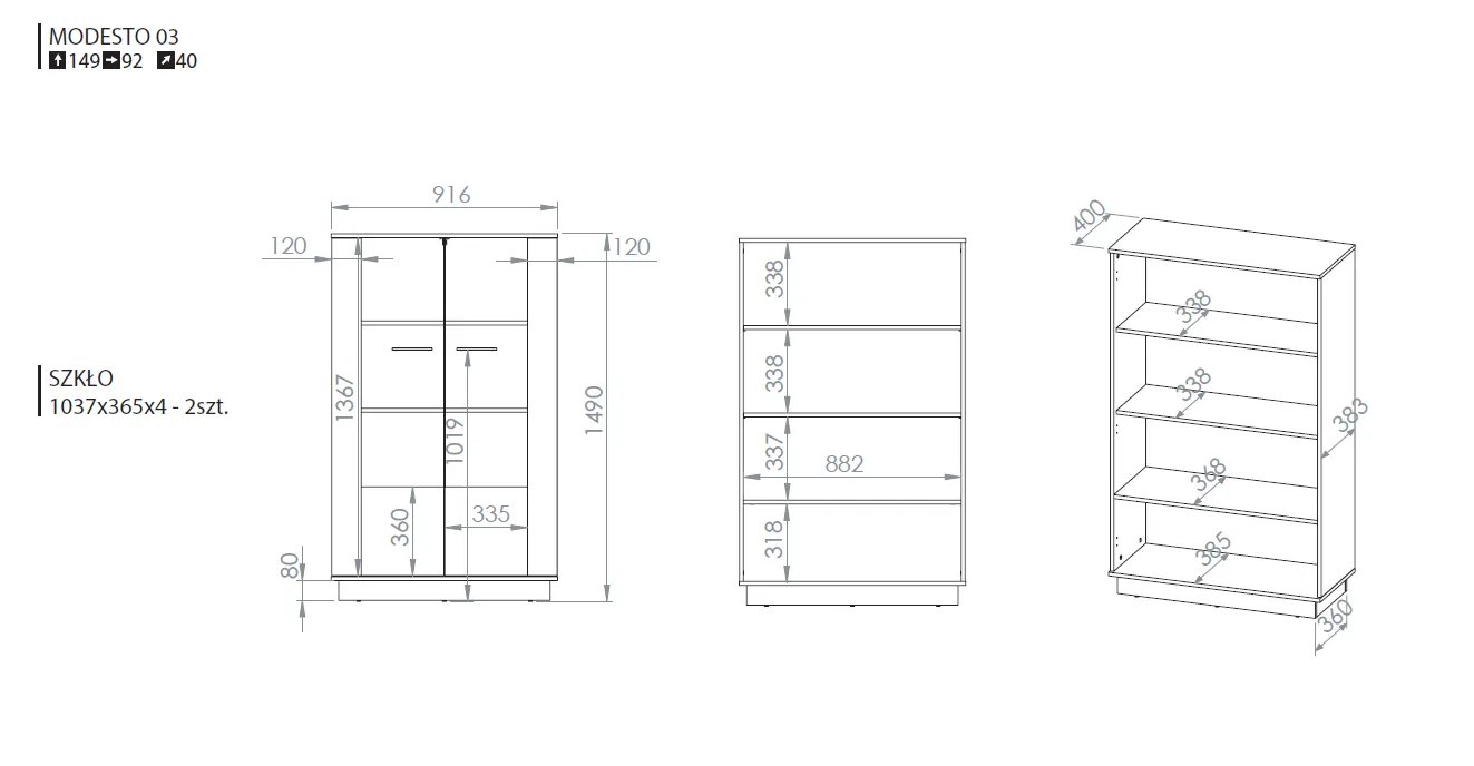 Witryna niska 2- drzwiowa MODESTO 03 dąb stylowy-czarny - 1MODES03-001