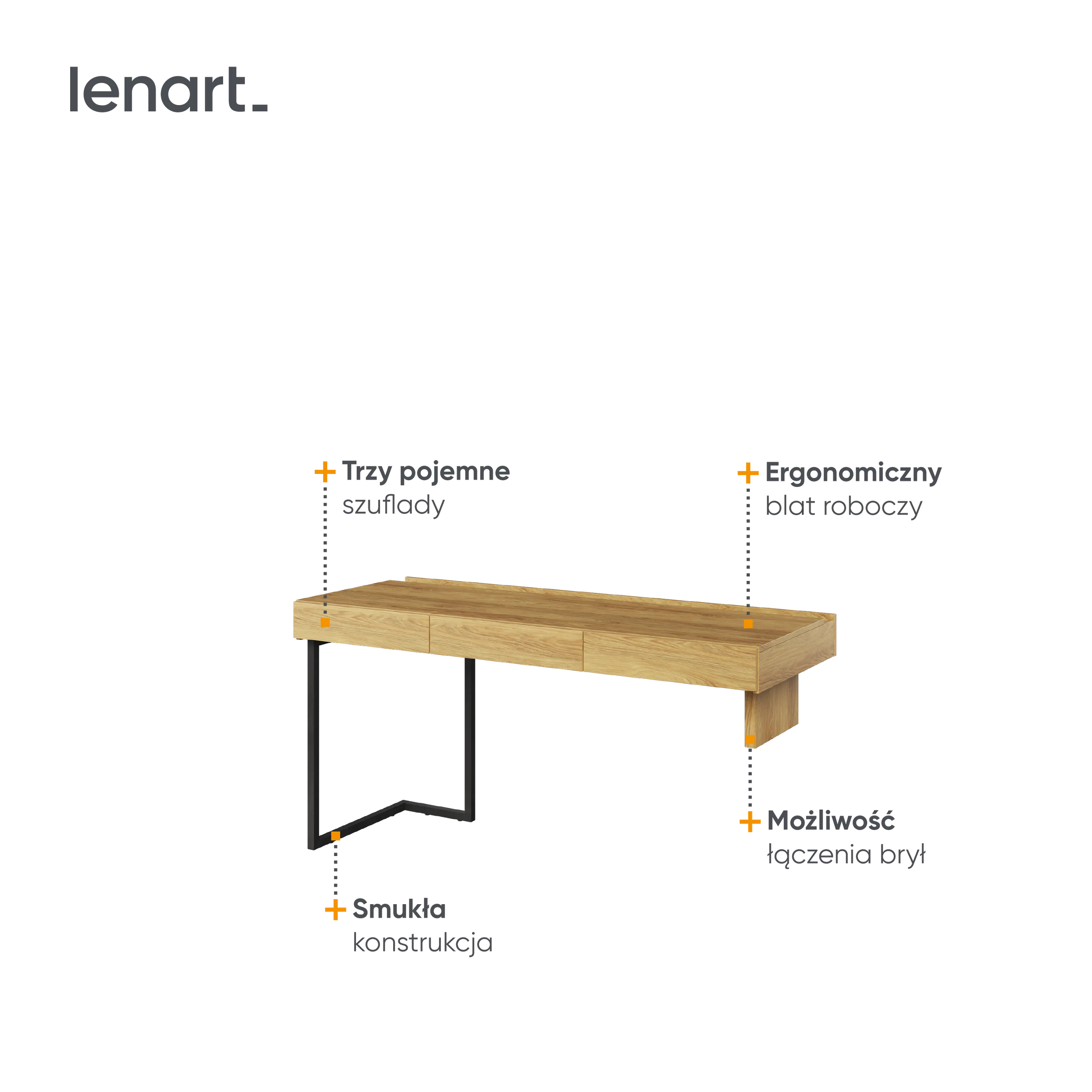 Biurko prawe/lewe Teen Flex TF-04 150cm hikora naturalna/surowa stal - TF4HRS