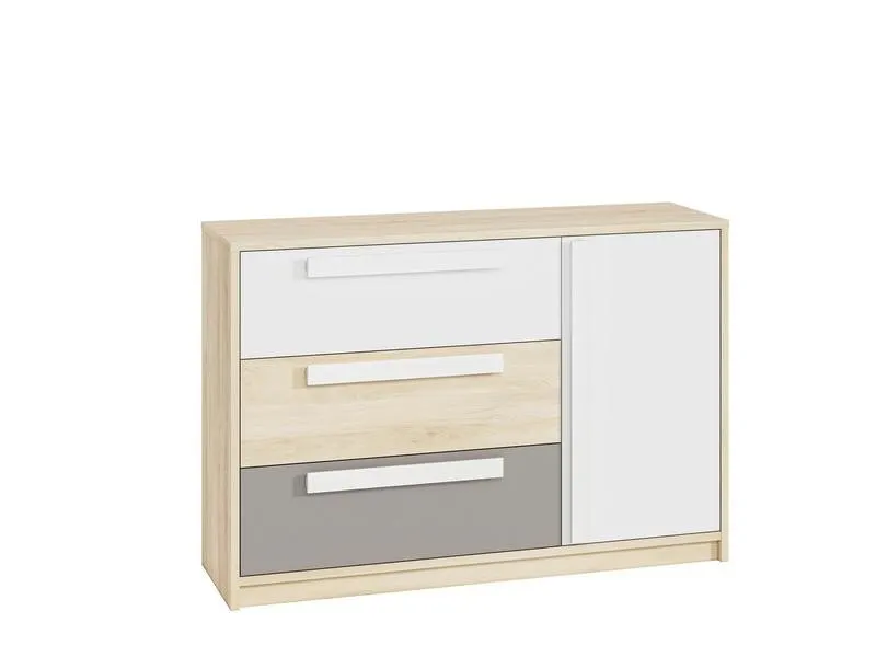 Komoda 1-drzwiowa z 3 szufladami DROP 08 buk fjord, biały, szary