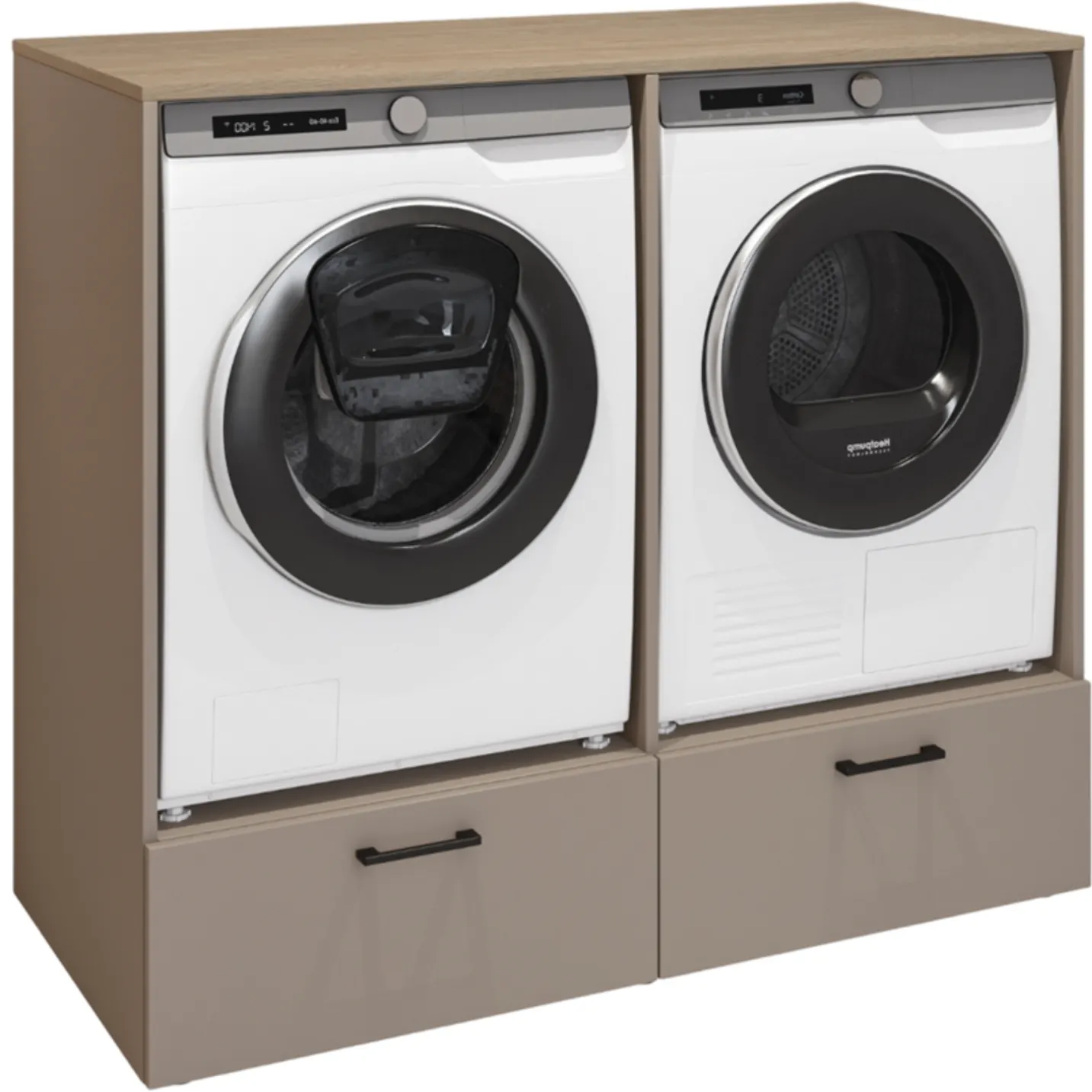 Zabudowa pralki i suszarki z szufladami ROSA 117x132x67 ciemnobeżowa - 30CDNO65