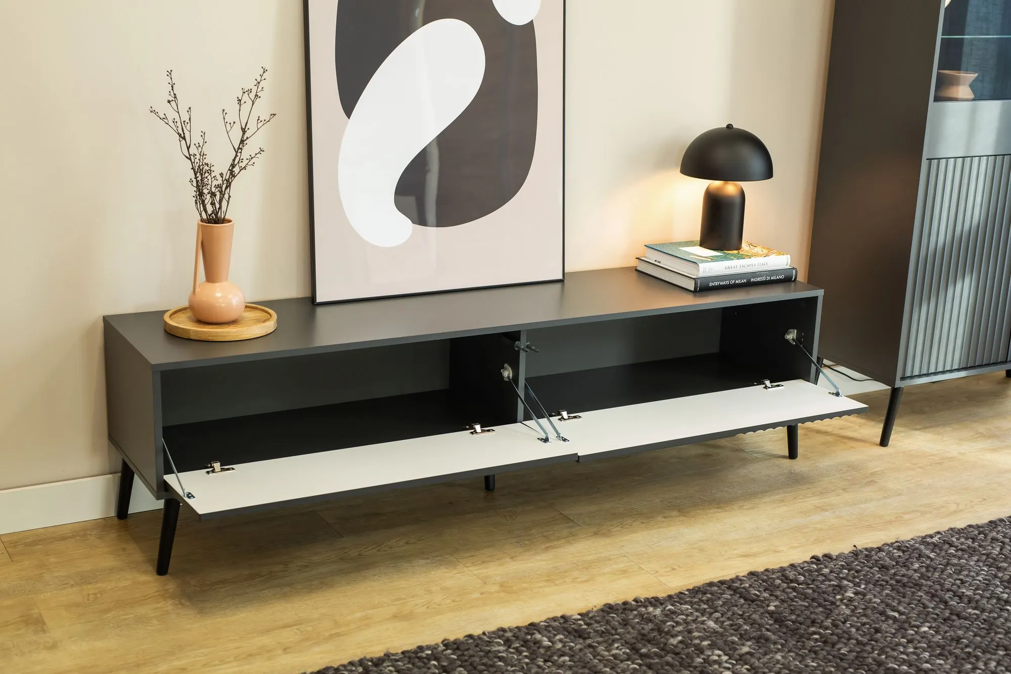 Szafka RTV 2-drzwiowa BARCELONA 180cm antracyt - INT_5003182