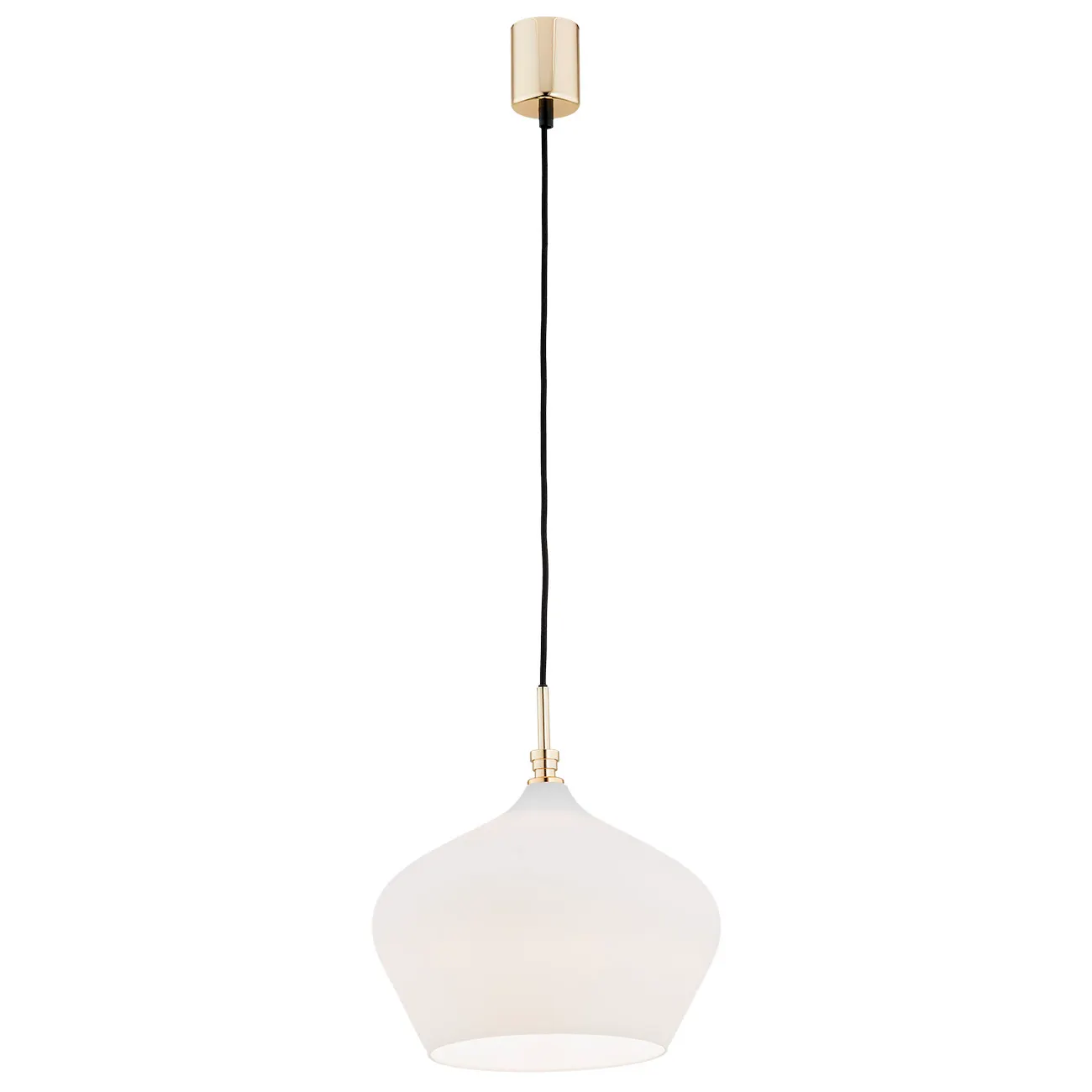 Lampa wisząca IRUN biała, mosiądz, czarny przewód 120cm Lampa wisząca IRUN biała, mosiądz, czarny przewód 120cm