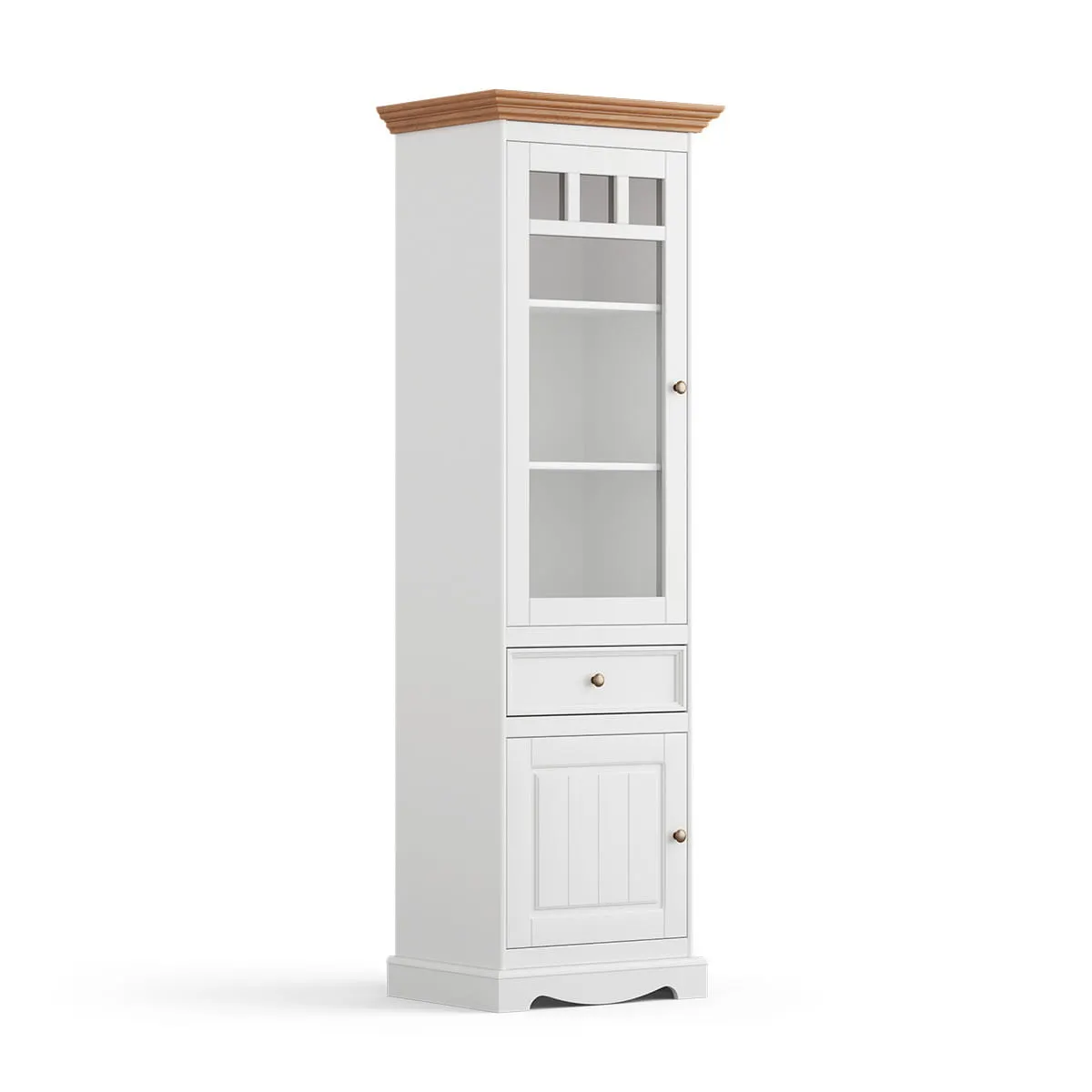 Witryna wąska BELLUNO ELEGANTE 2-drzwiowa z szufadą biała - dąb - lewa Witryna wąska BELLUNO ELEGANTE 2-drzwiowa z szufadą biała - dąb - lewa