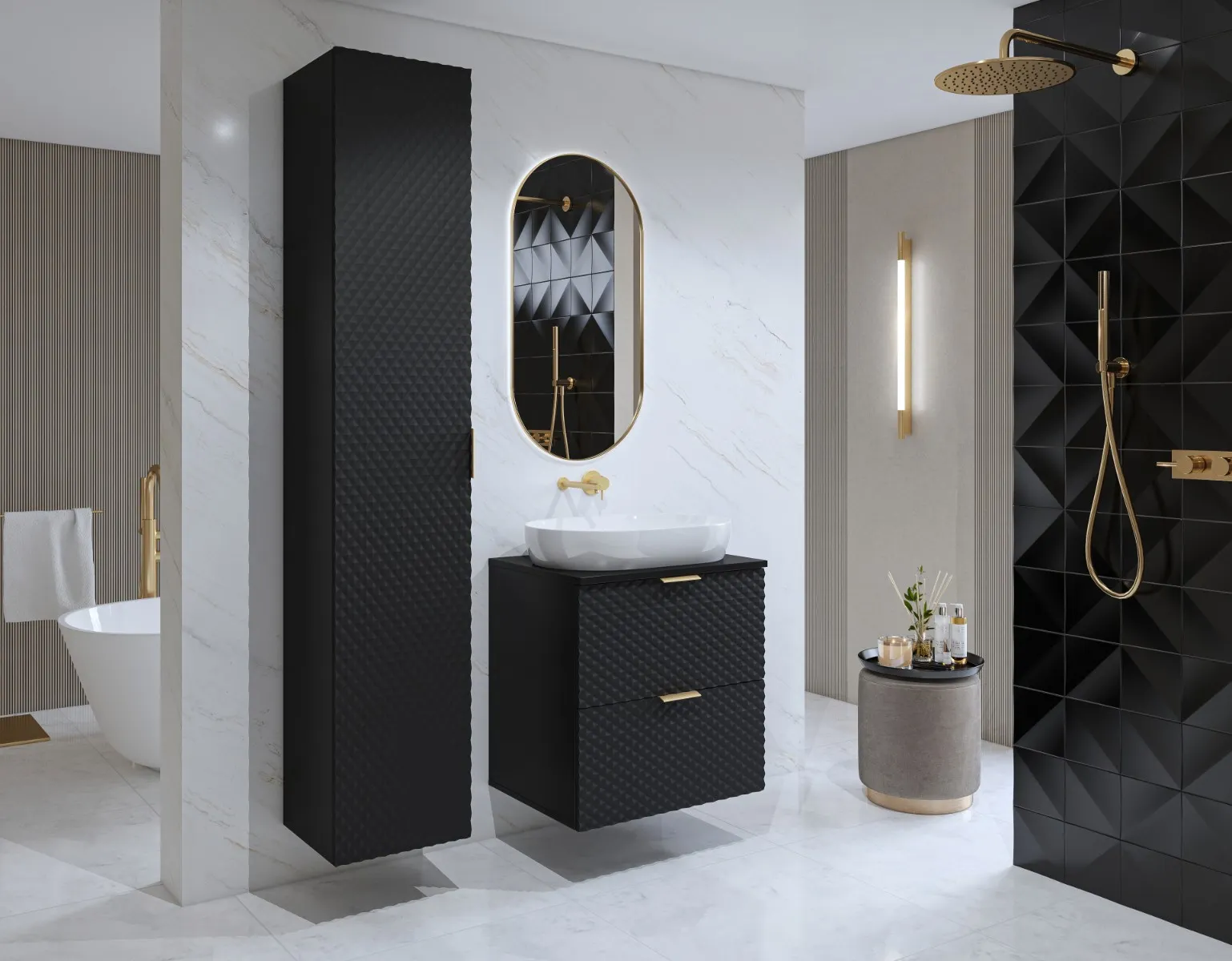 Szafka pod umywalkę LAURA wisząca z 2 szufladami 60 cm - czarna - 30W3NM47