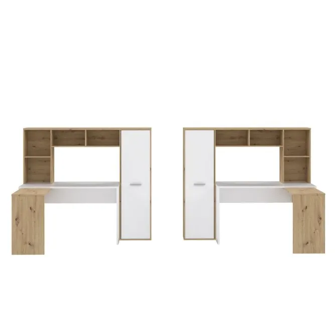 Biurko NET106 narożne z regałem SZ173xW152xG118 cm - dąb artisan, biały - ERBB541-C979