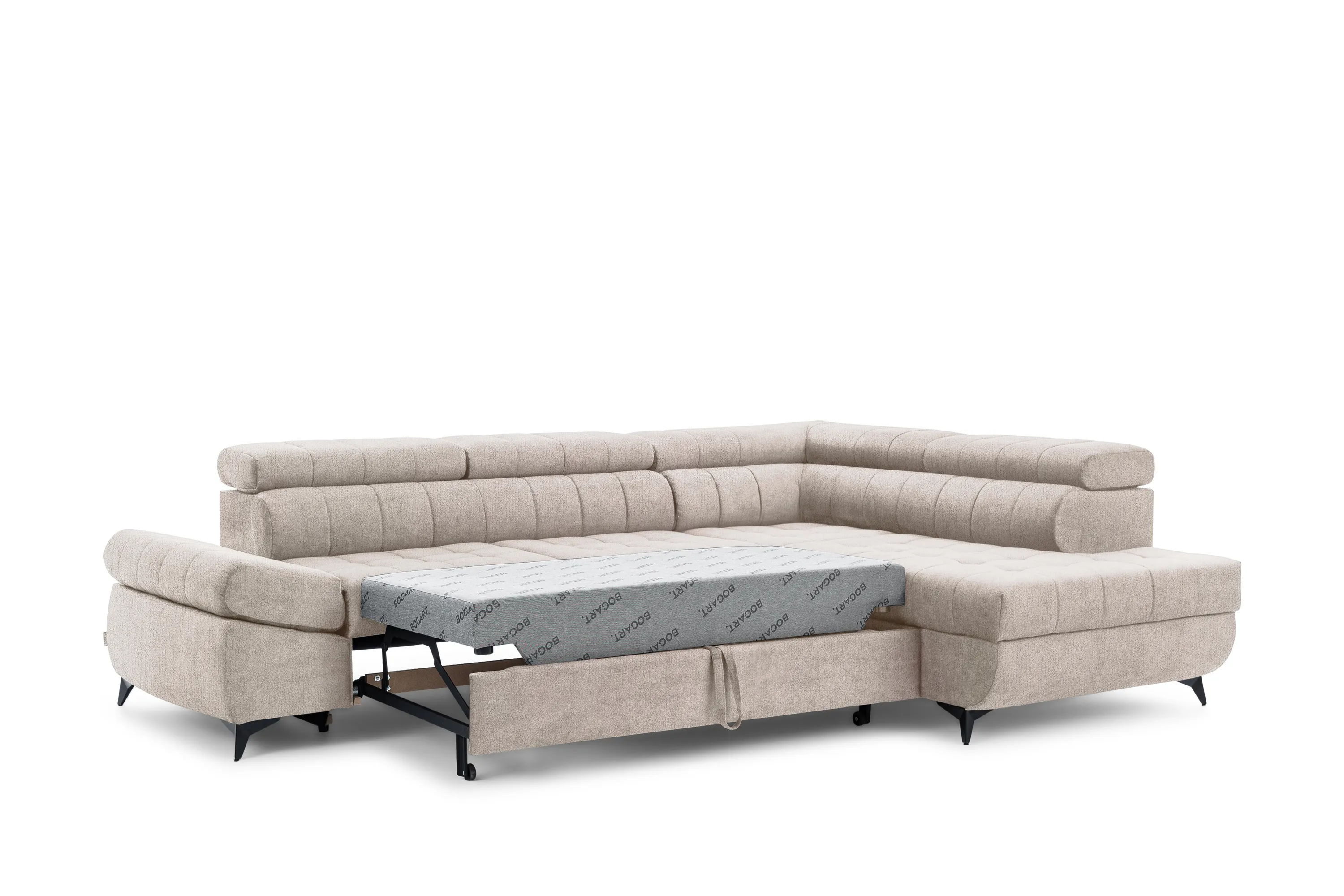 Narożnik prawostronny VALORIS L regulowane zagłówki i podłokietniki tkanina Perfect Harmony 07 beżowy - B_162919